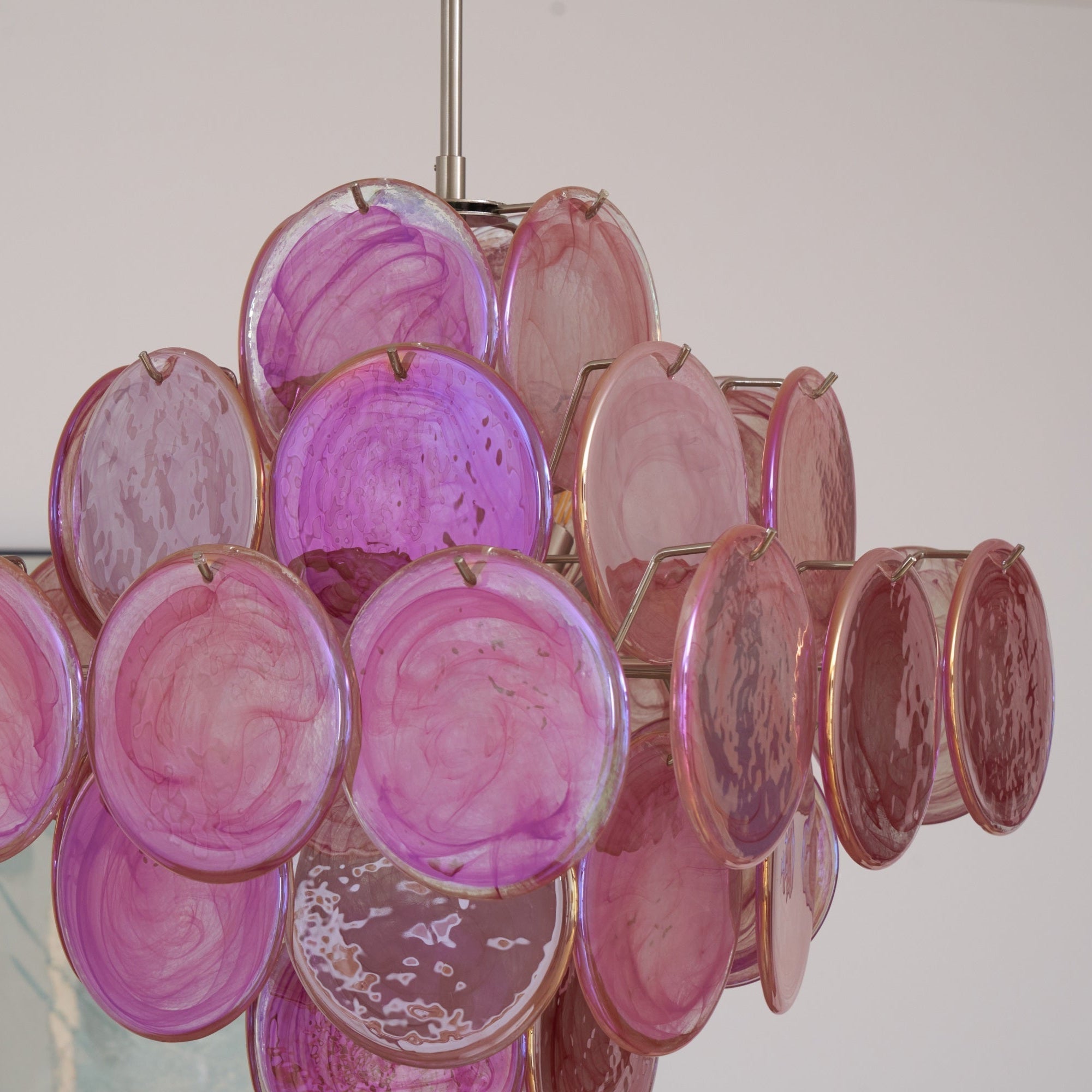 Aurora Chandelier Pink Glass Disc Layered Romantic - Letslighting