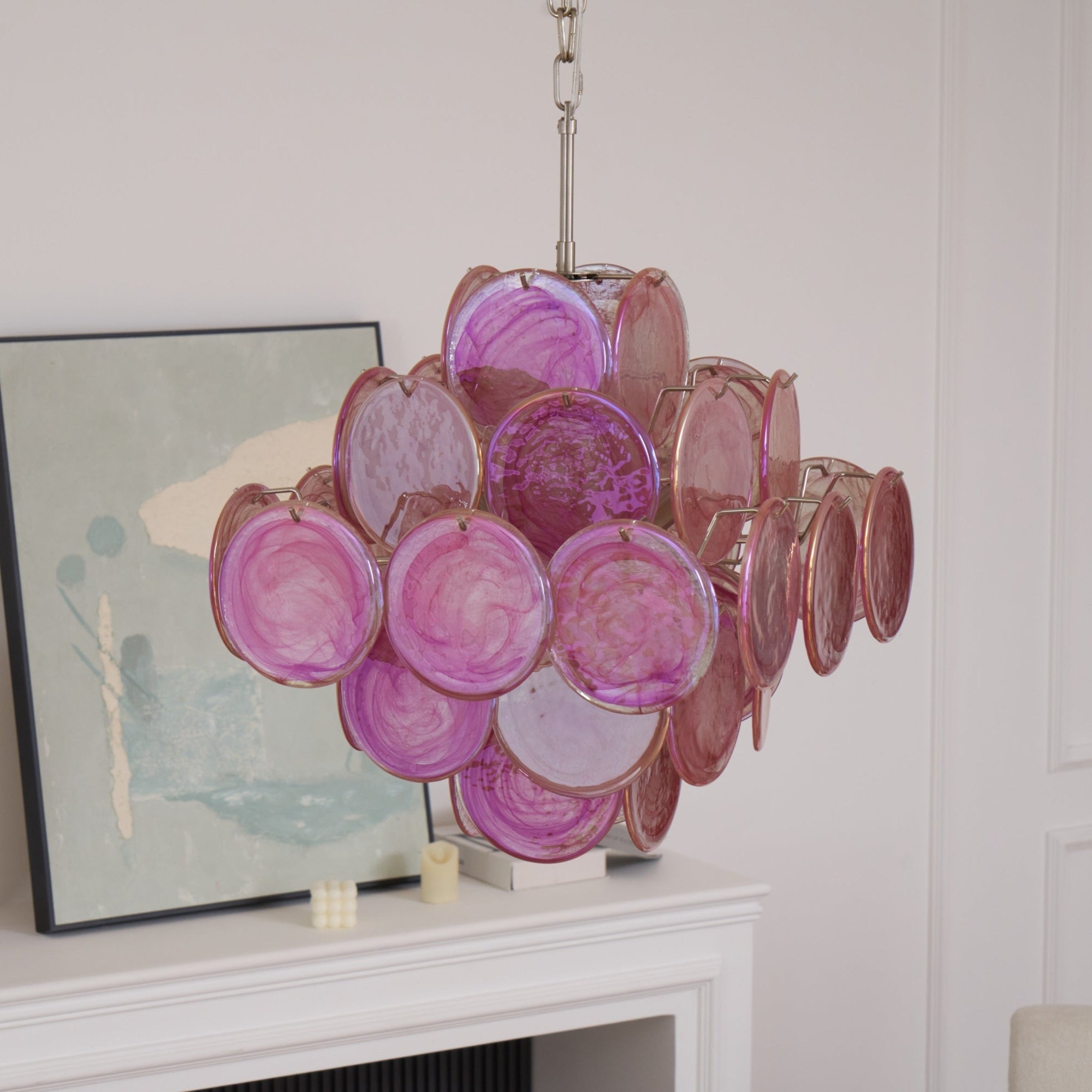 Aurora Chandelier Pink Glass Disc Layered Romantic - Letslighting