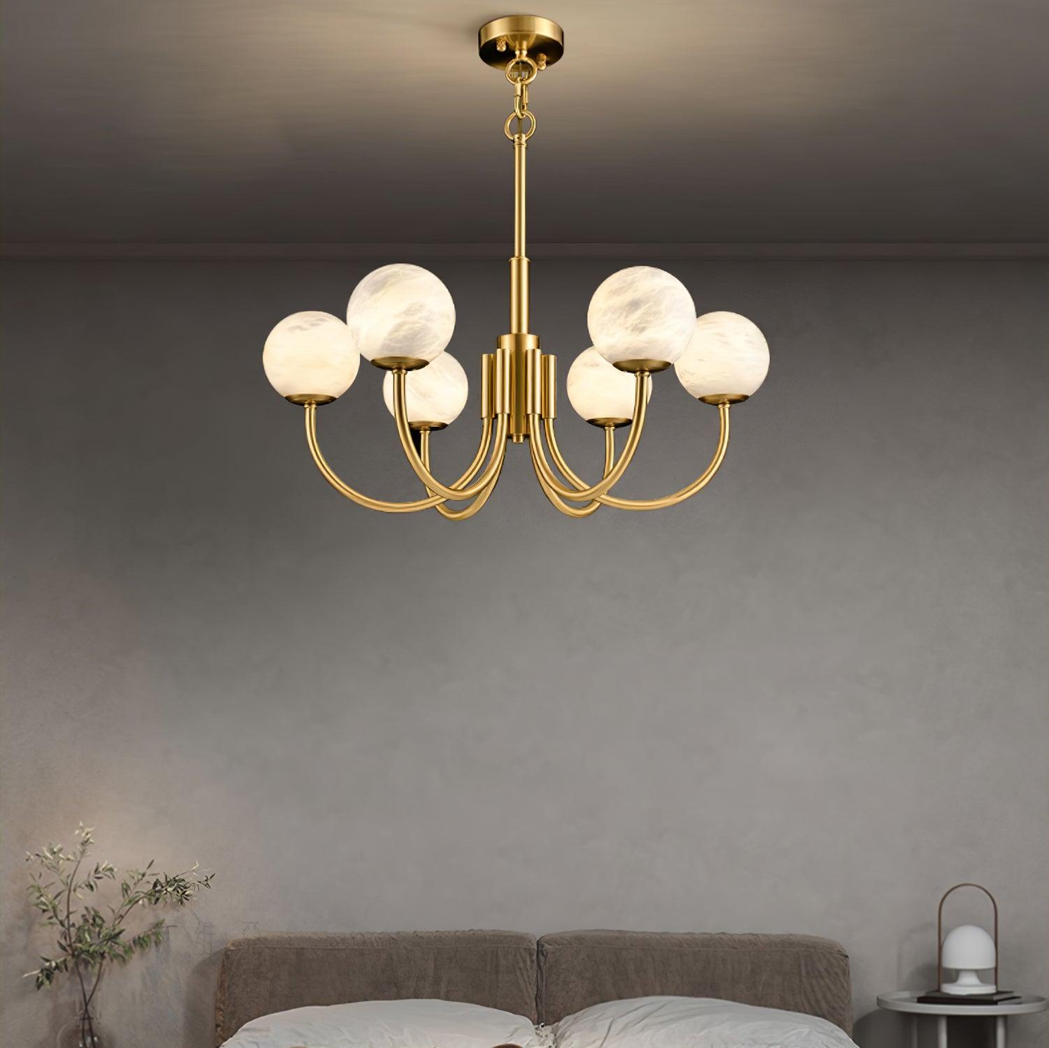 Mjolkuvys Modern Minimalist Globe Brass Alabaster Chandelier - Letslighting
