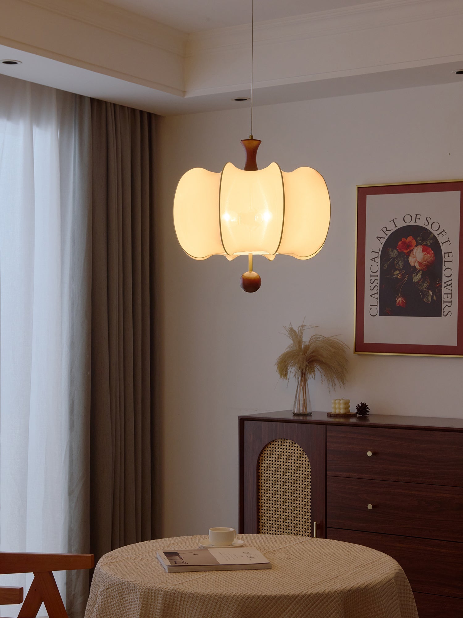 Calithra Fabric Wood Pendant Light - Letslighting
