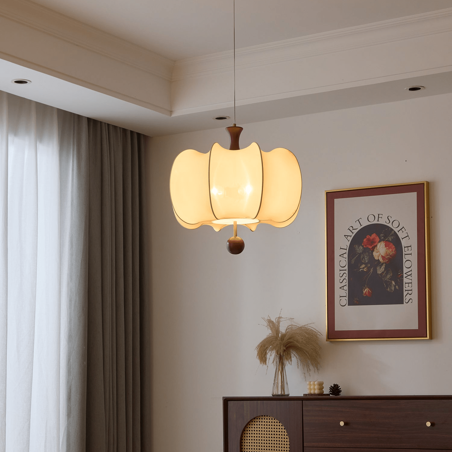 Calithra Fabric Wood Pendant Light - Letslighting