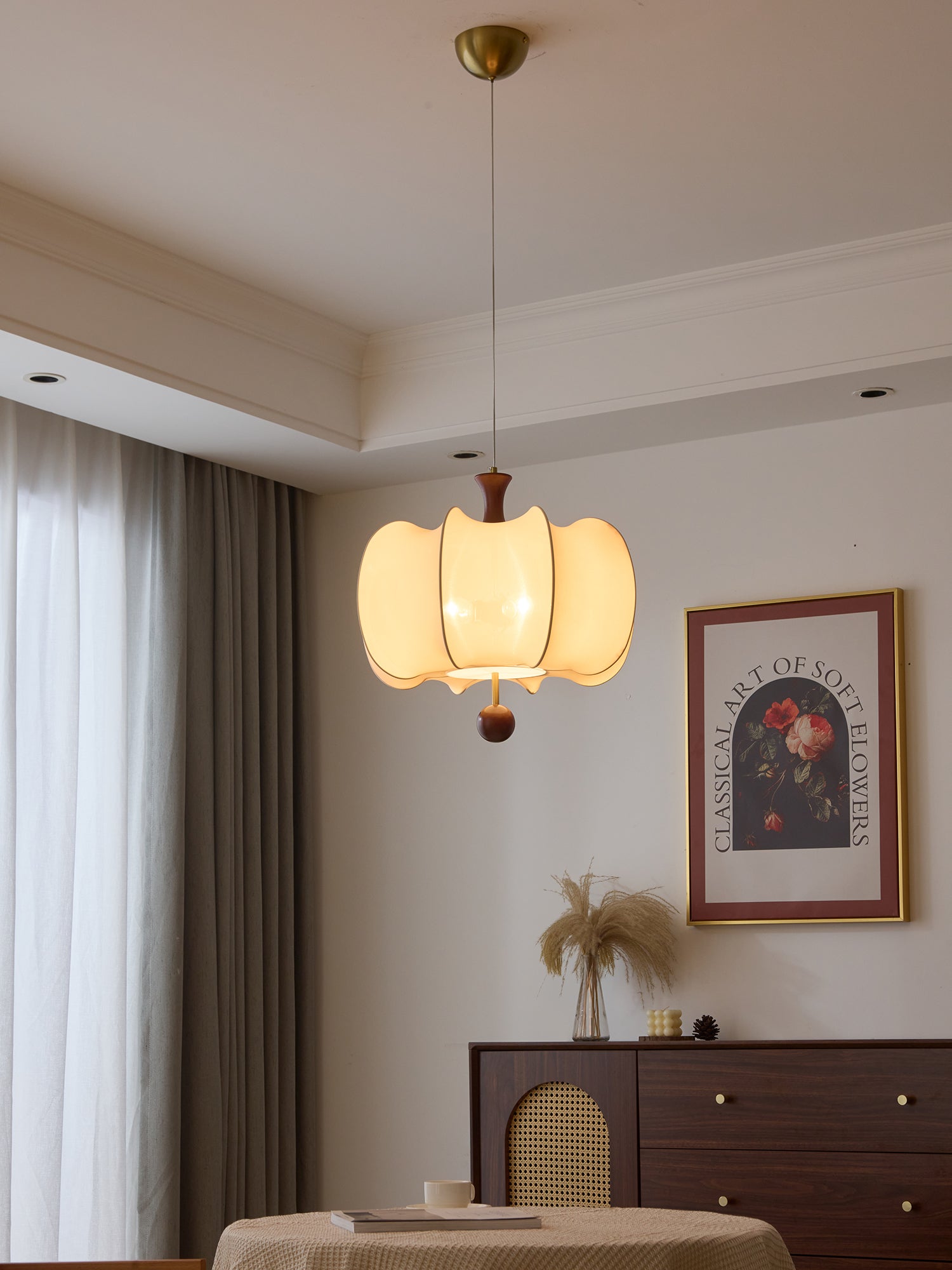 Calithra Fabric Wood Pendant Light - Letslighting