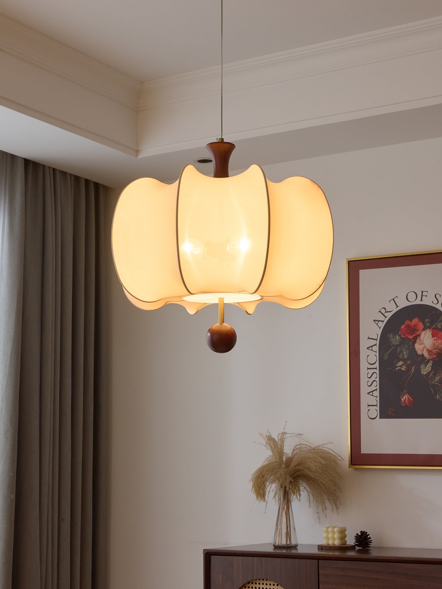 Calithra Fabric Wood Pendant Light - Letslighting