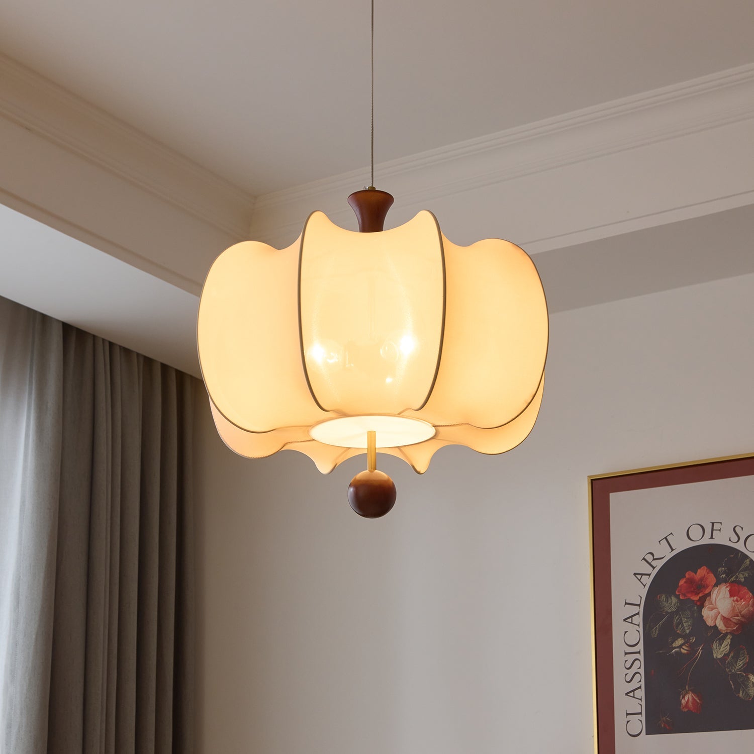 Calithra Fabric Wood Pendant Light - Letslighting