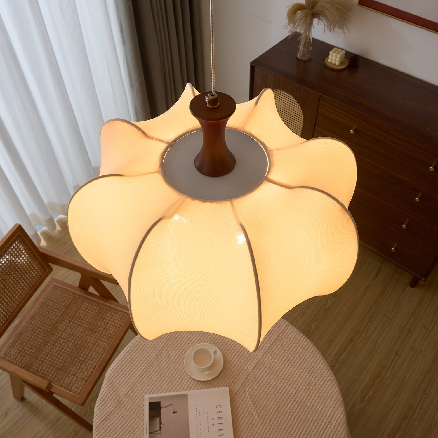 Calithra Fabric Wood Pendant Light - Letslighting