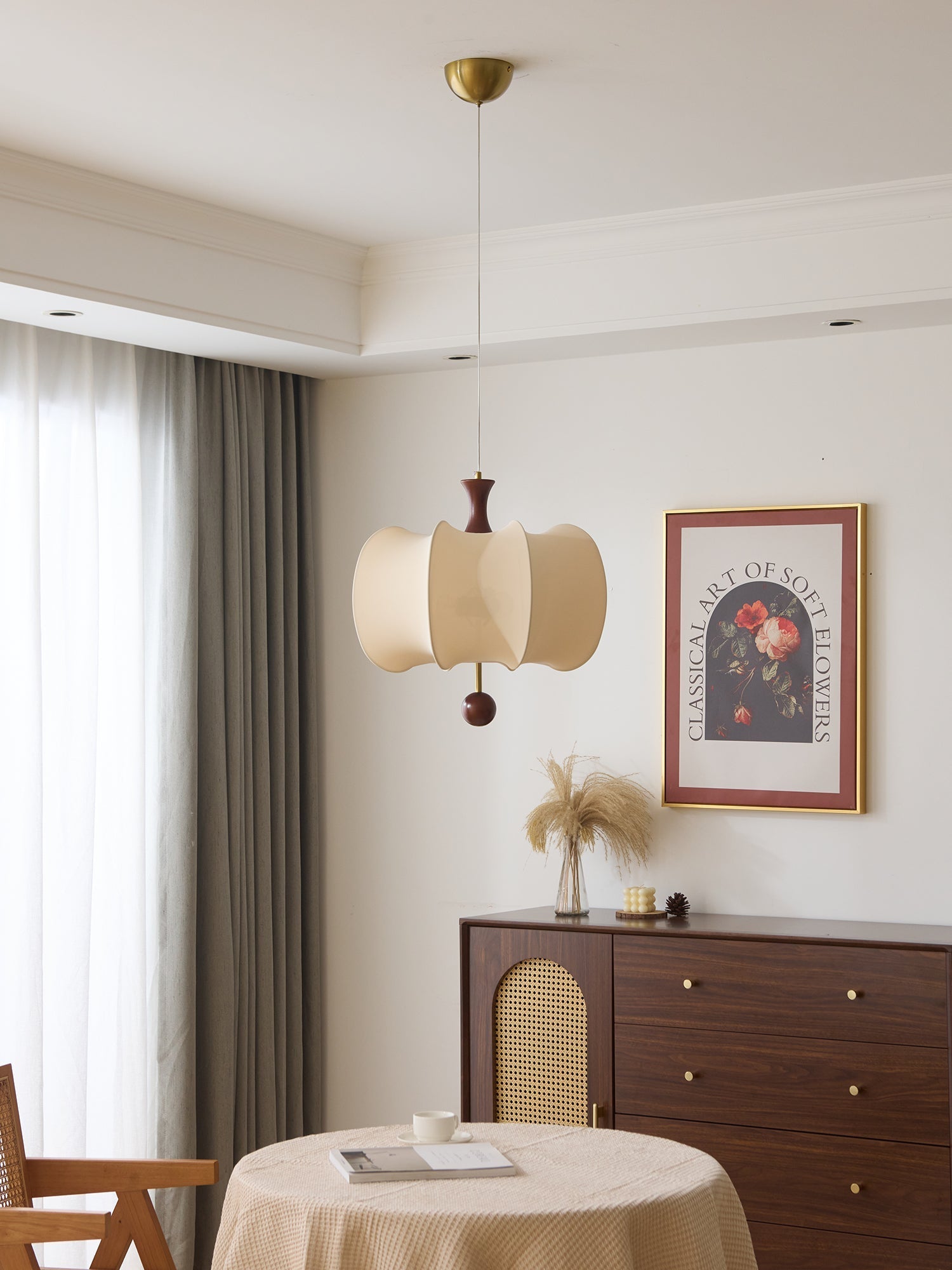 Calithra Fabric Wood Pendant Light - Letslighting