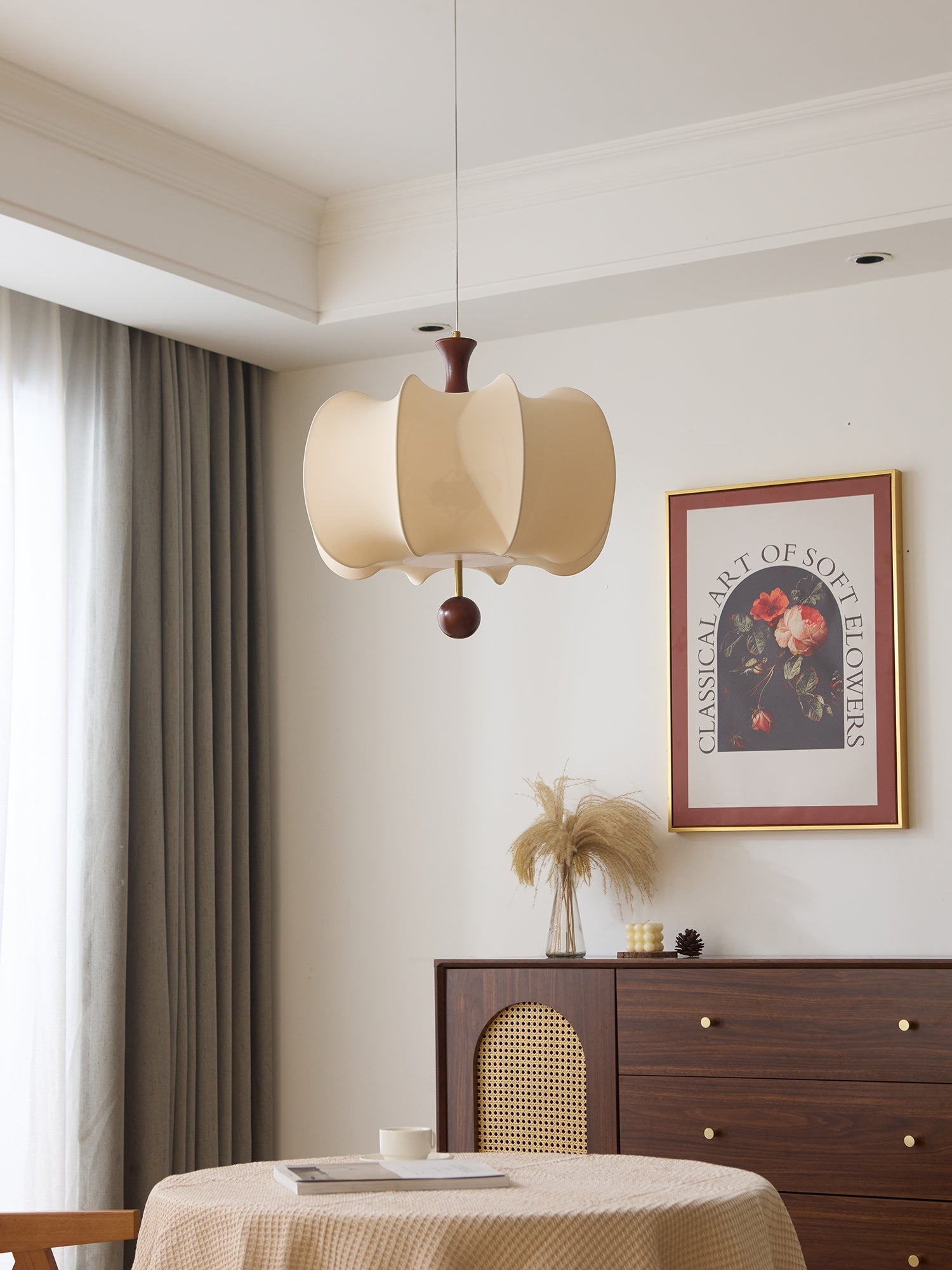 Calithra Fabric Wood Pendant Light - Letslighting