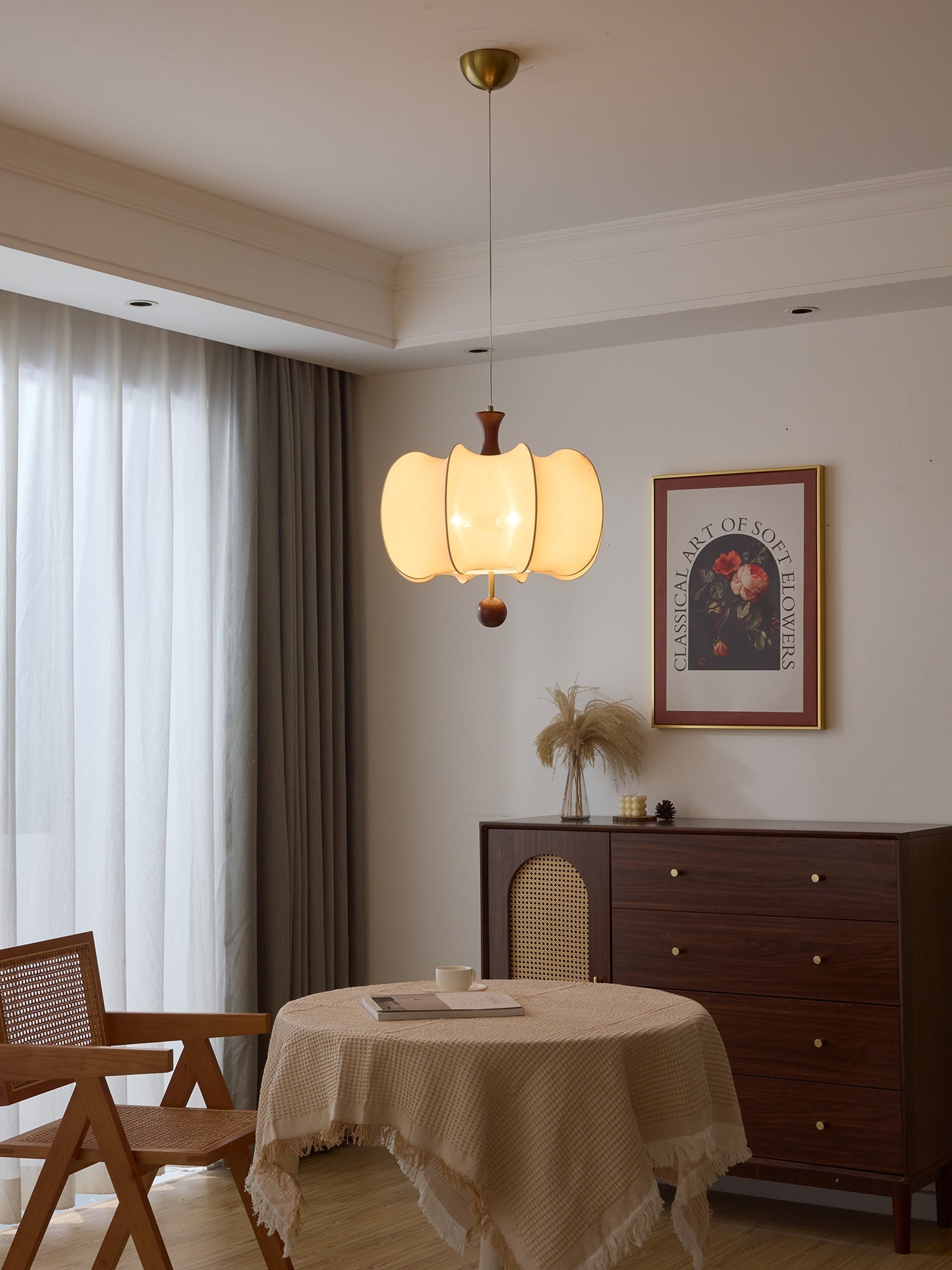 Calithra Fabric Wood Pendant Light - Letslighting