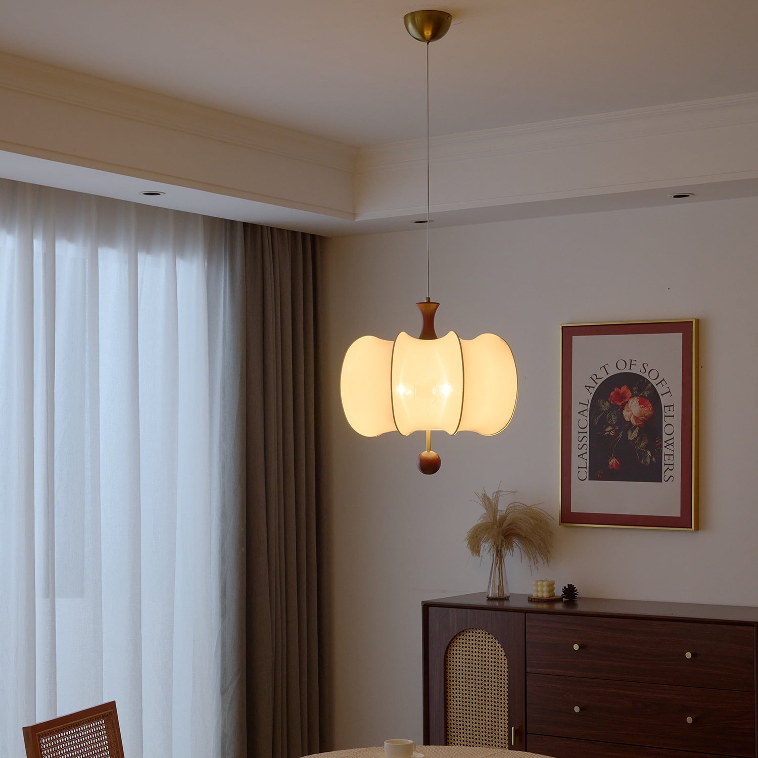 Calithra Fabric Wood Pendant Light - Letslighting