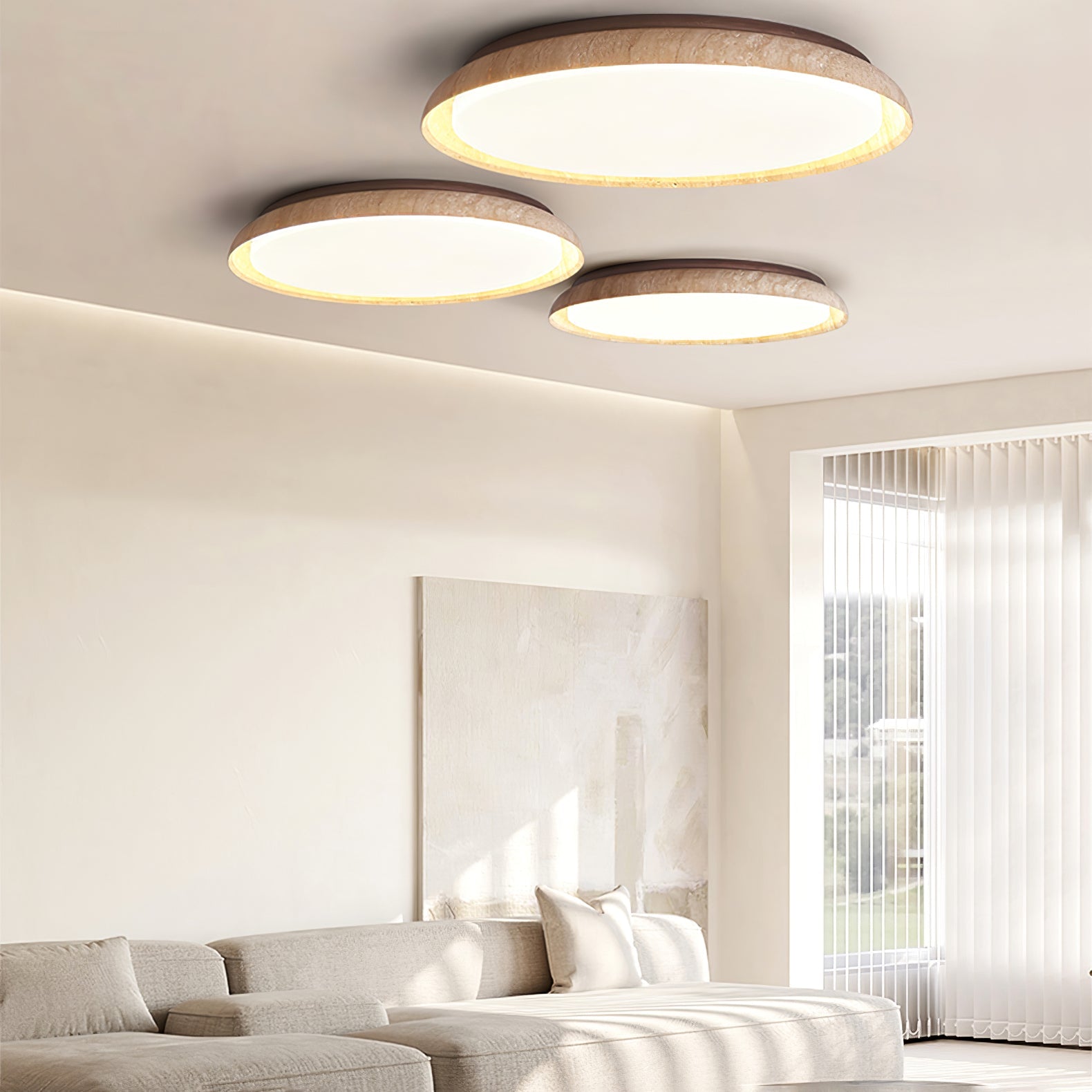 Elvinila Ring-Rim Travertine Ceiling Light - Letslighting