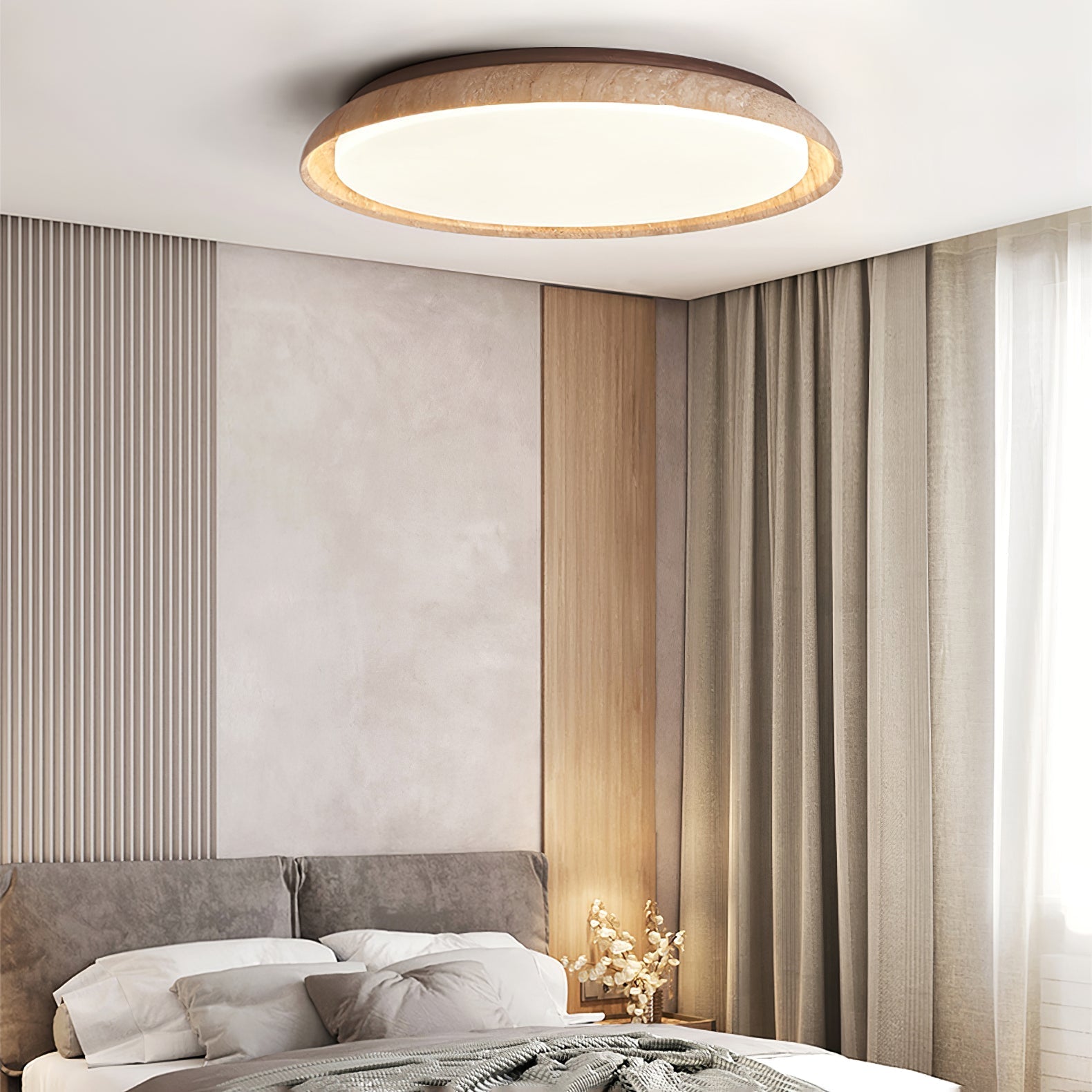 Elvinila Ring-Rim Travertine Ceiling Light - Letslighting