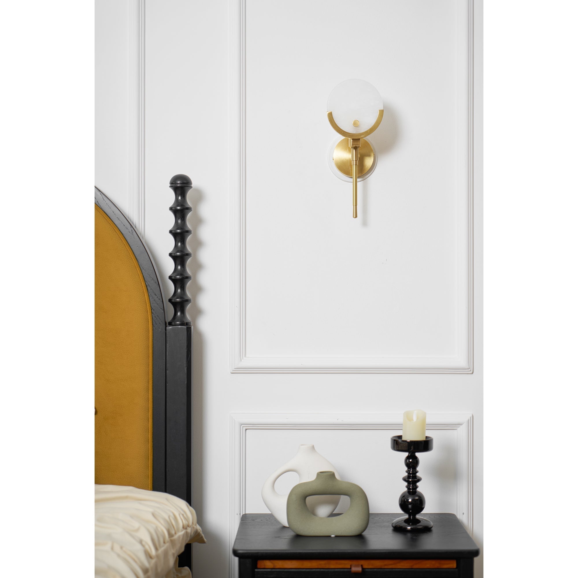 Ljomuvyo Modern Minimalist Brass Alabaster Sconce Wall Lamp - Letslighting