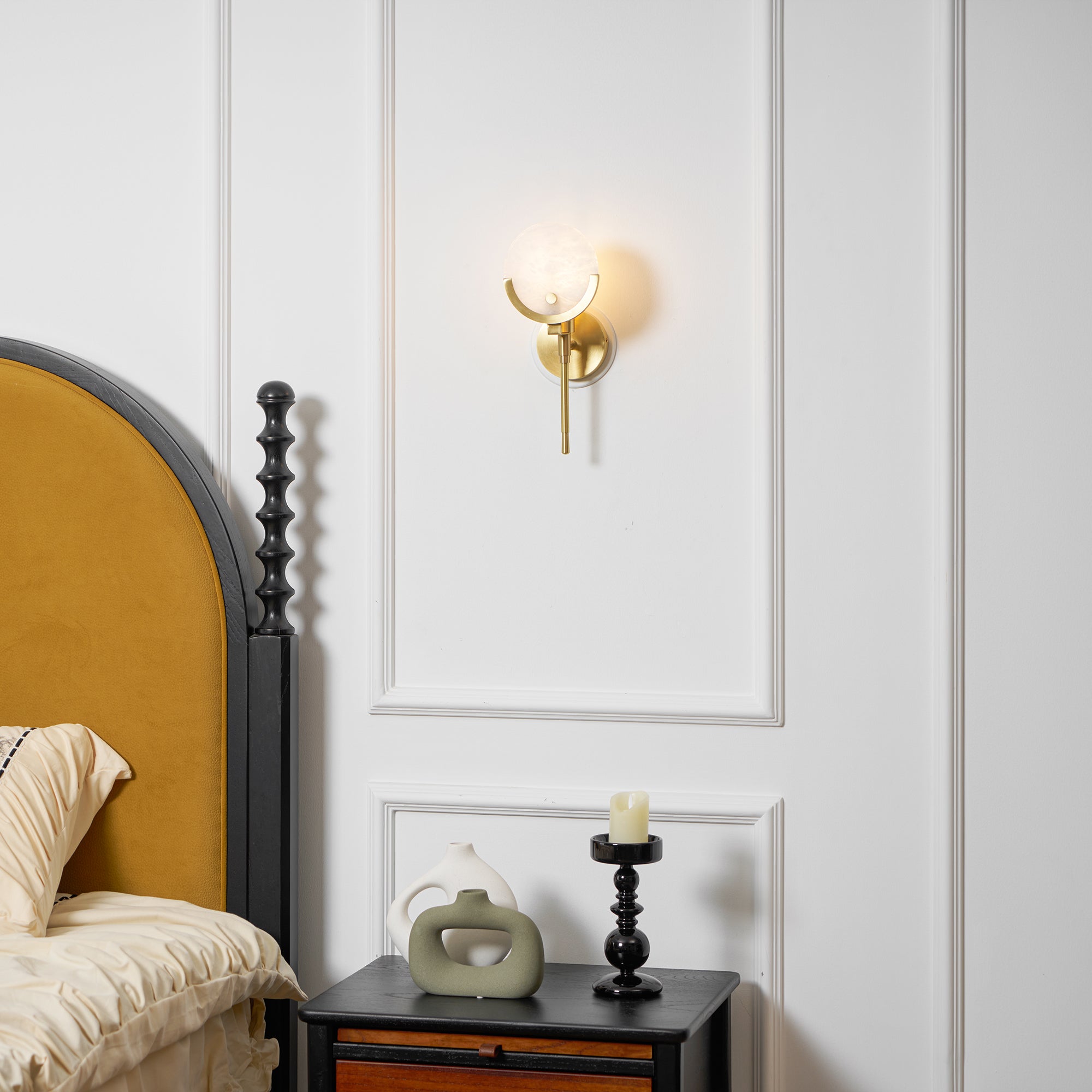 Ljomuvyo Modern Minimalist Brass Alabaster Sconce Wall Lamp - Letslighting