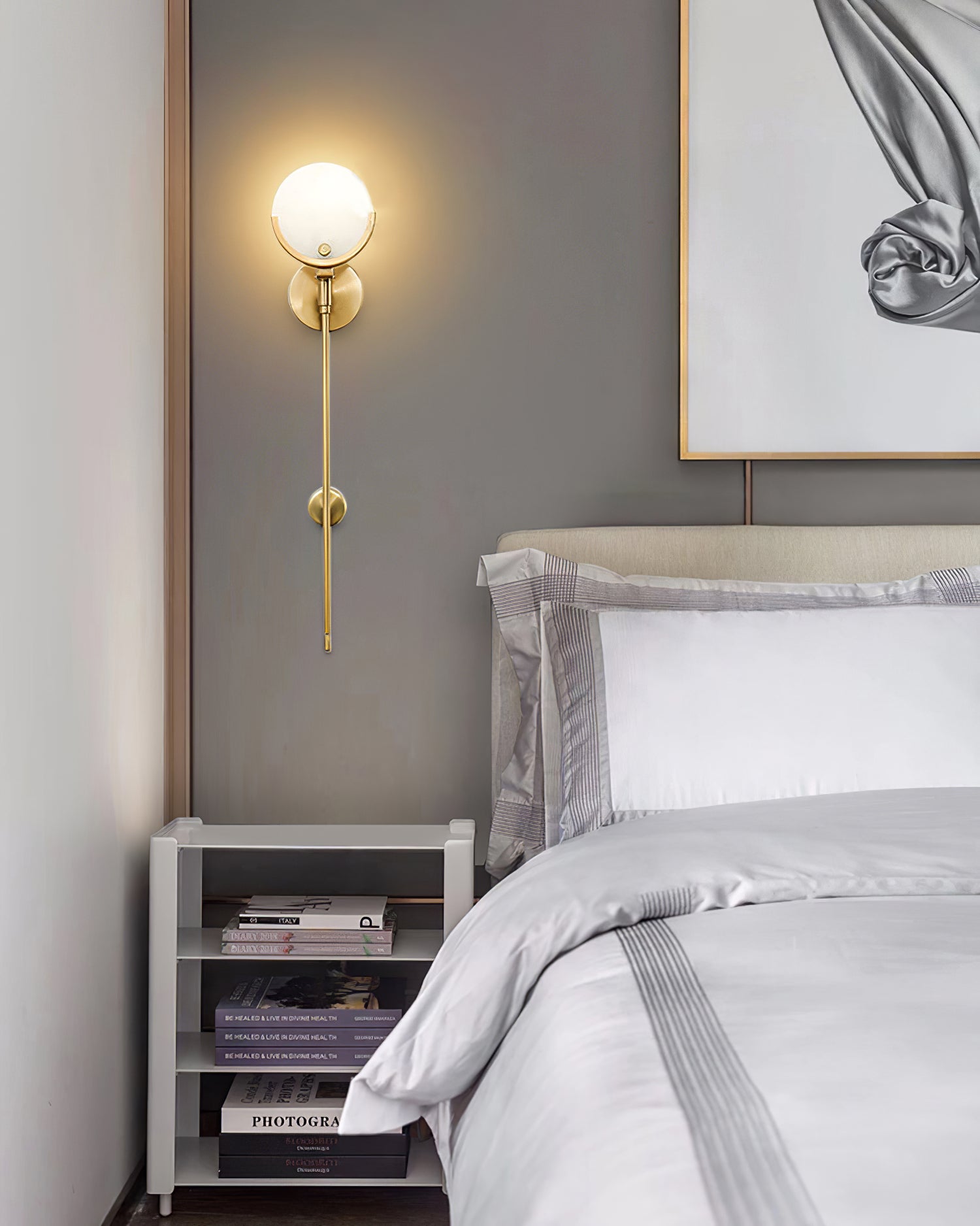 Ljomuvyo Modern Minimalist Brass Alabaster Sconce Wall Lamp - Letslighting