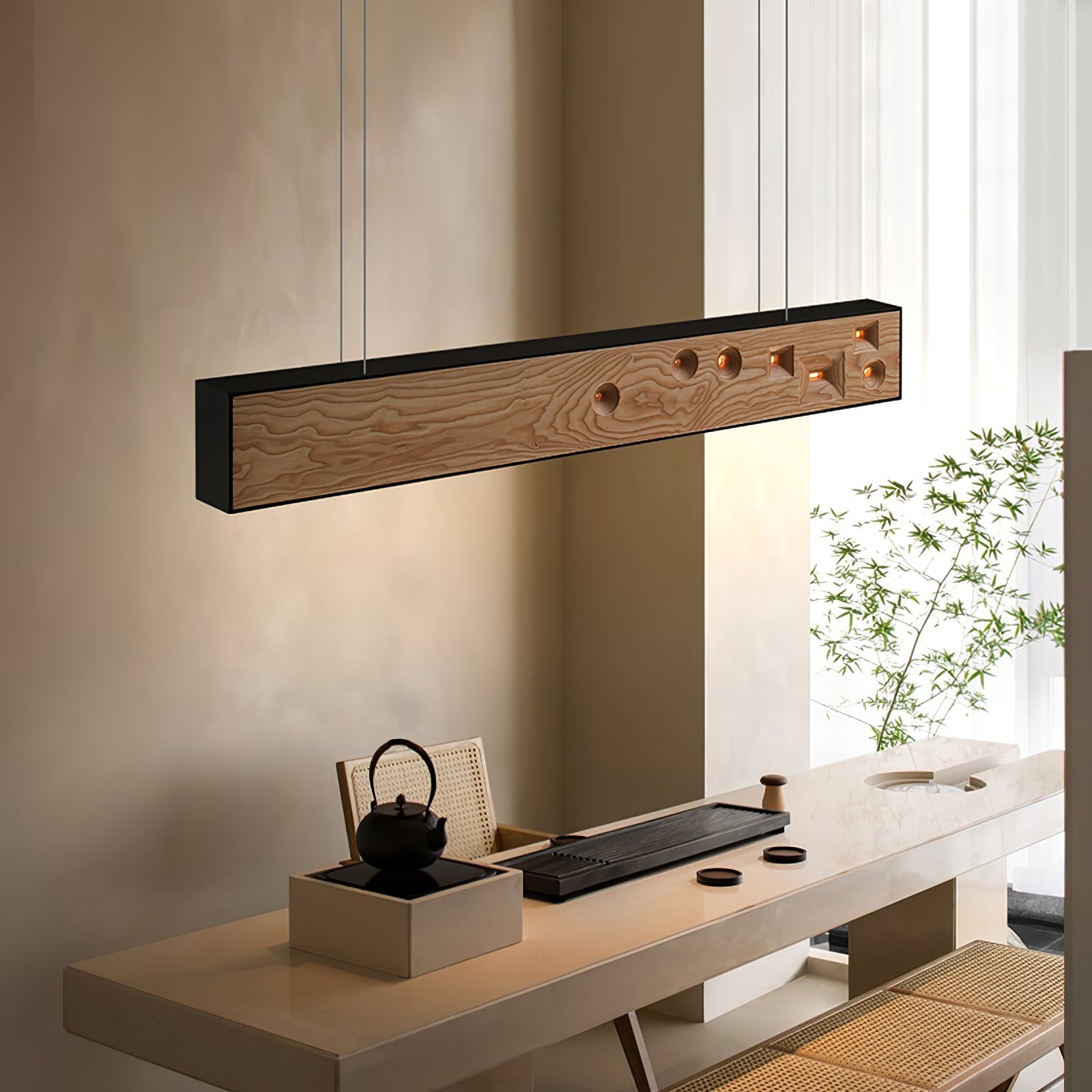 Lustra Pendant Light Wood Gemstone Linear LED - Letslighting