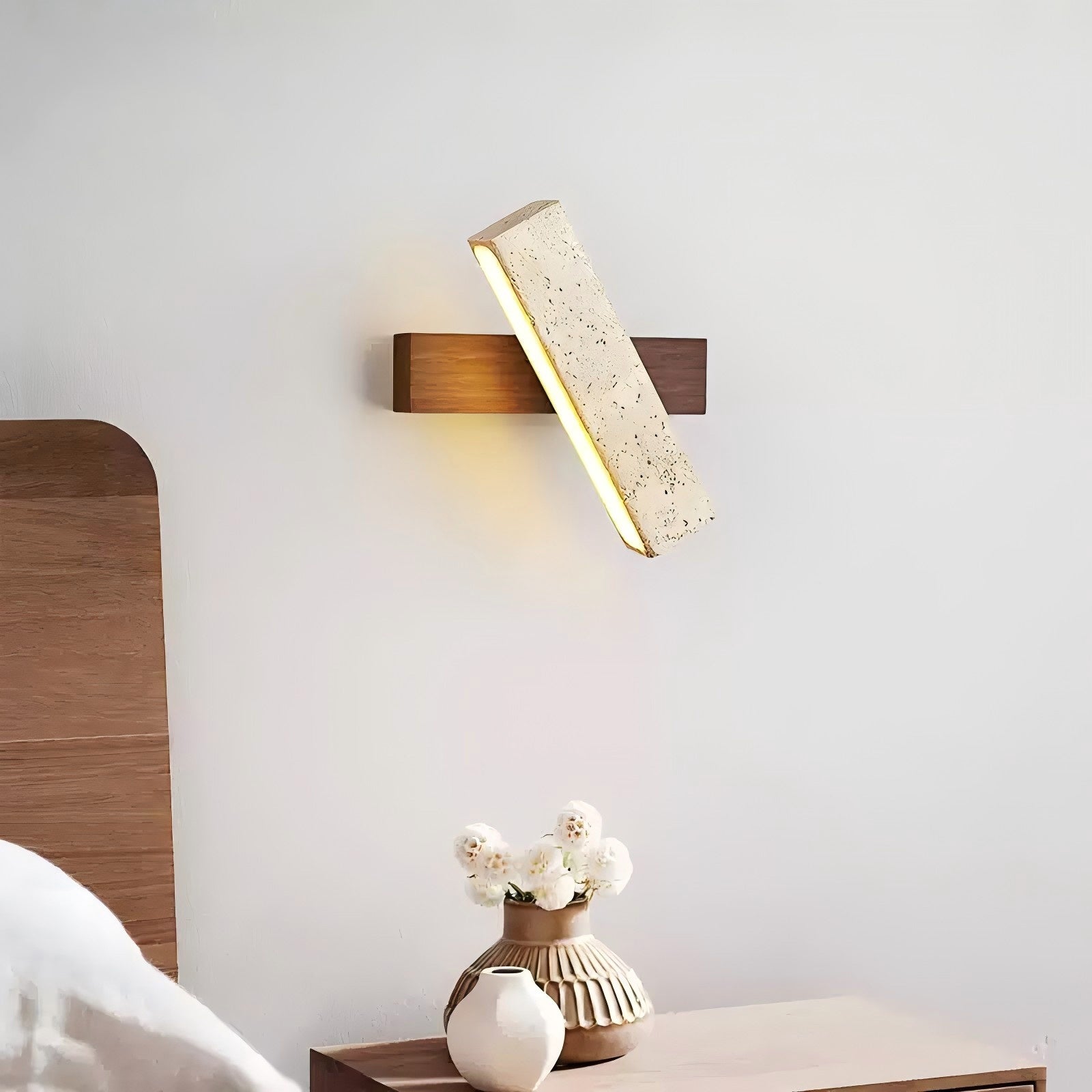 Ostruvyo Linear Walnut Travertine Wall Lamp - Letslighting
