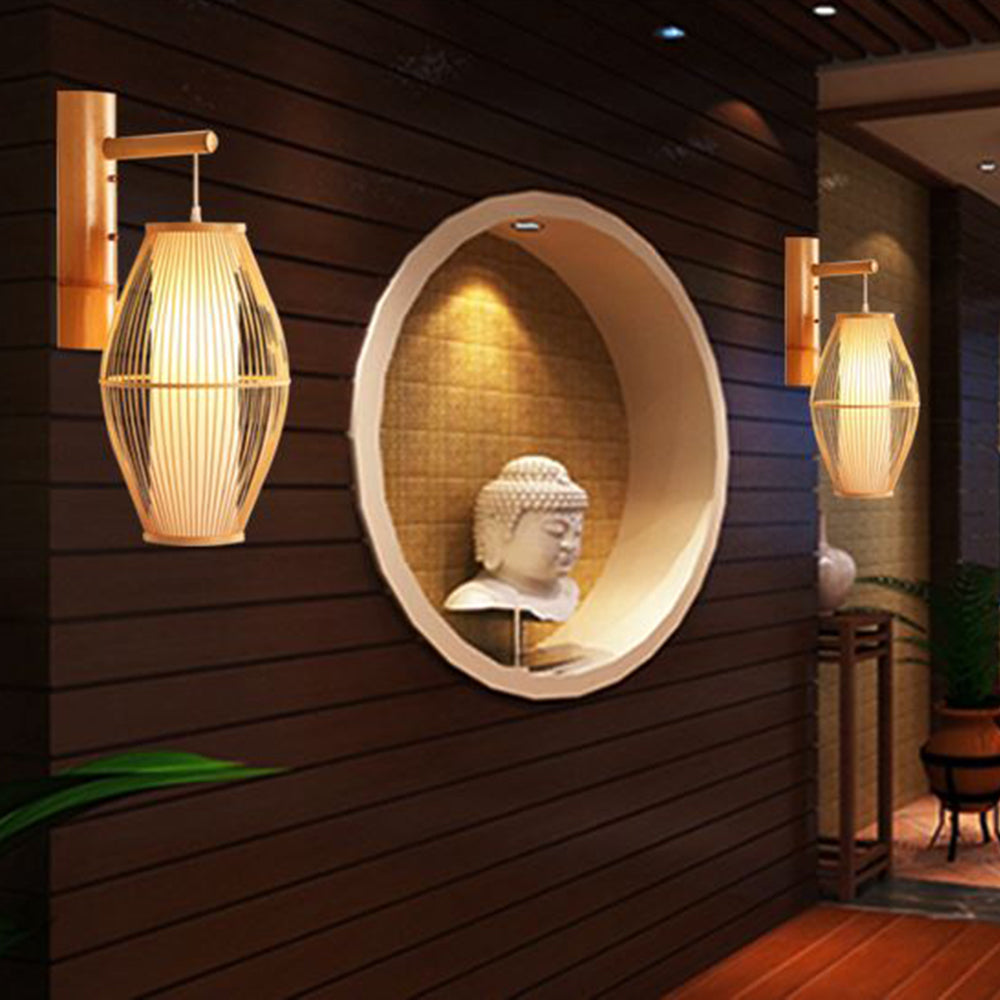Muto Wall Lamp Rustic, Ritta Rattan Weaving LED, Hallway Wall Sconce