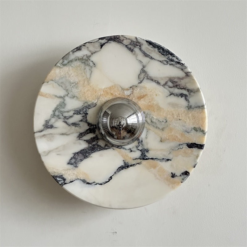 Zeno Modern Minimalist Round Chrome Marble Wall Sconce - Letslighting