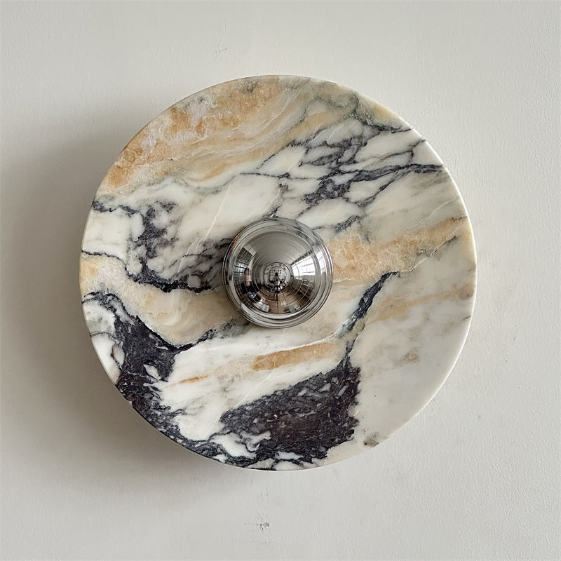 Zeno Modern Minimalist Round Chrome Marble Wall Sconce - Letslighting