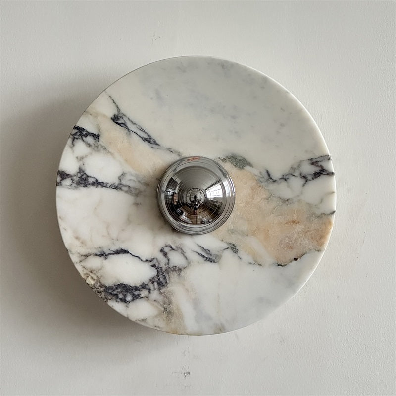 Zeno Modern Minimalist Round Chrome Marble Wall Sconce - Letslighting