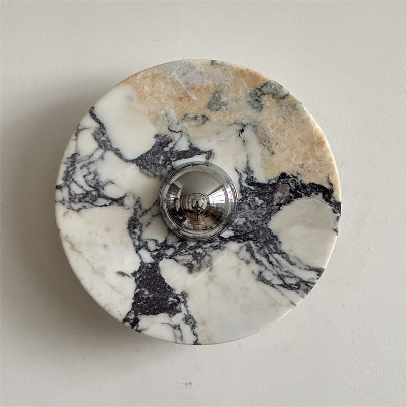 Zeno Modern Minimalist Round Chrome Marble Wall Sconce - Letslighting