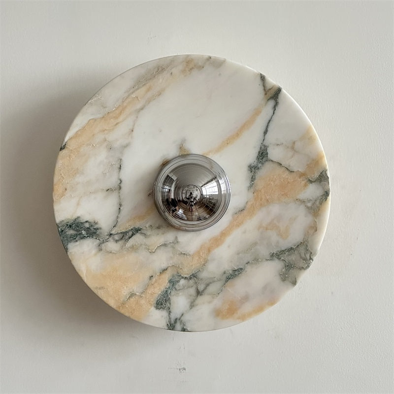 Zeno Modern Minimalist Round Chrome Marble Wall Sconce - Letslighting