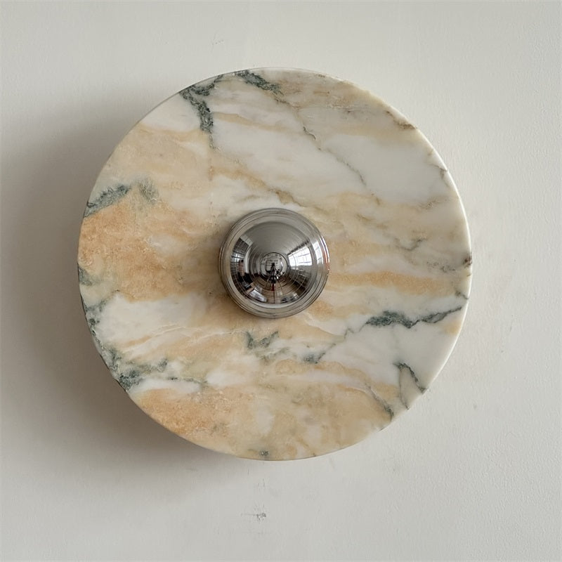 Zeno Modern Minimalist Round Chrome Marble Wall Sconce - Letslighting