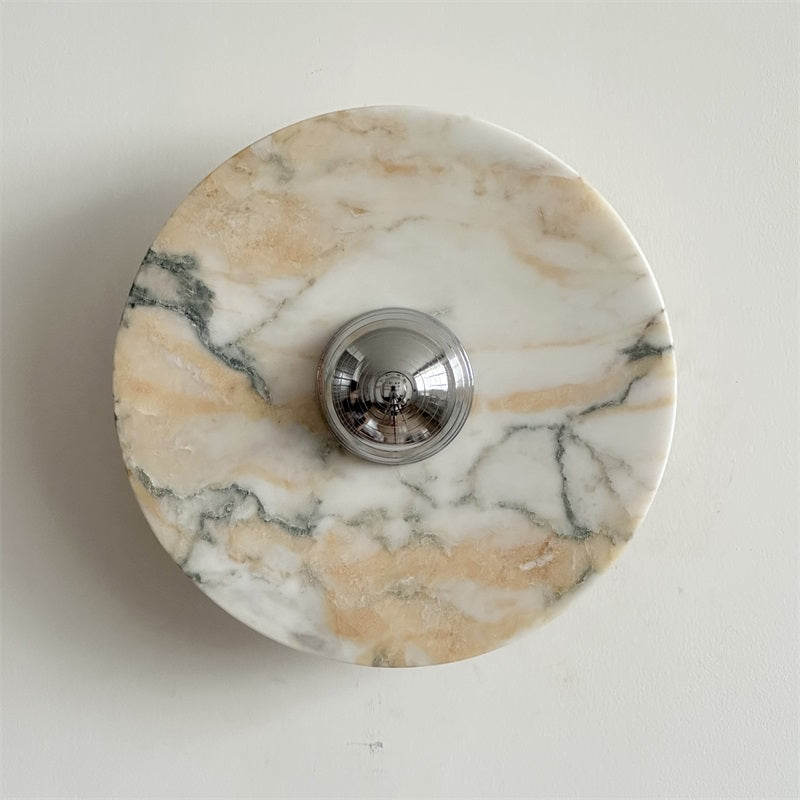 Zeno Modern Minimalist Round Chrome Marble Wall Sconce - Letslighting