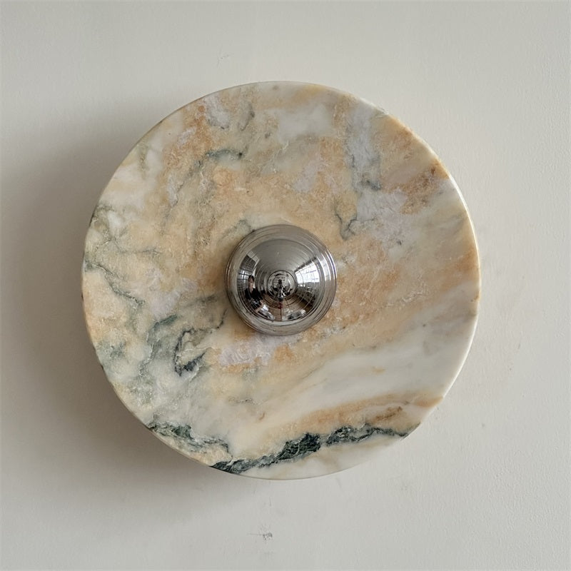 Zeno Modern Minimalist Round Chrome Marble Wall Sconce - Letslighting