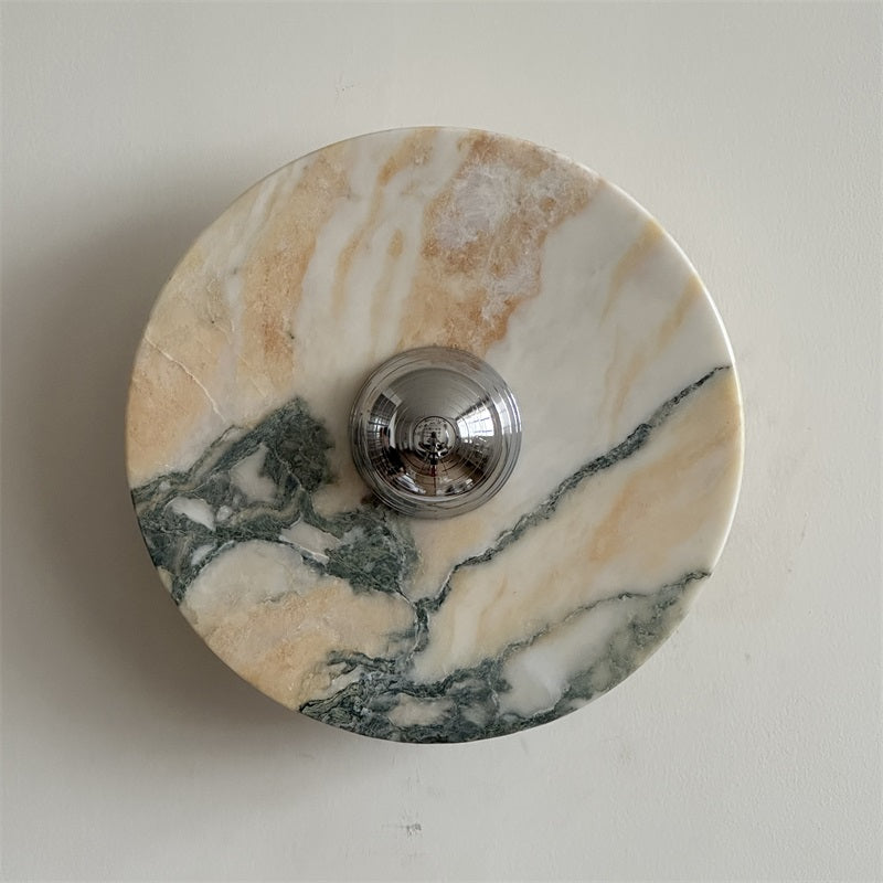 Zeno Modern Minimalist Round Chrome Marble Wall Sconce - Letslighting