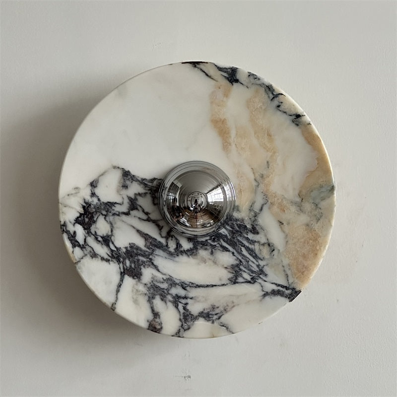 Zeno Modern Minimalist Round Chrome Marble Wall Sconce - Letslighting