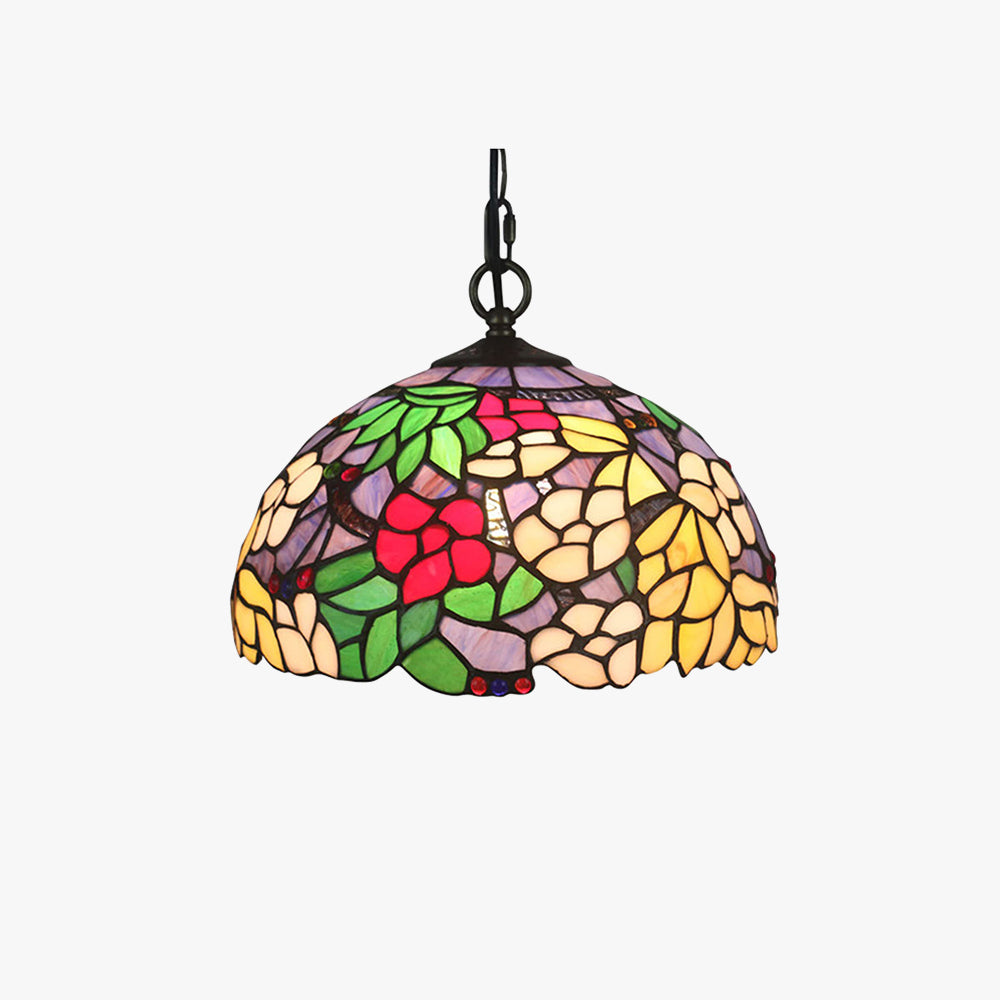 Tiffany Retro LED Pendant Light Colorful Flowers Glass Living Room - Letslighting
