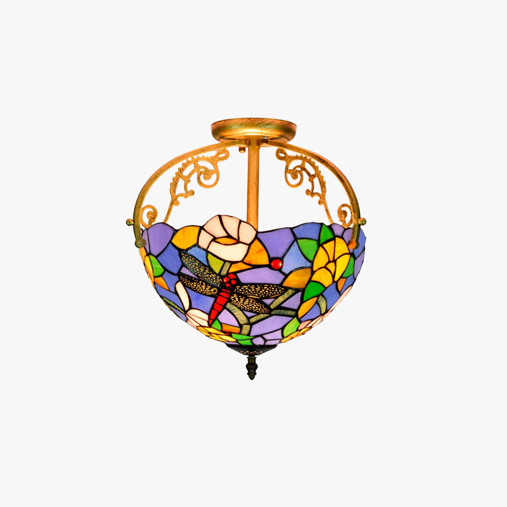 Tiffany Vintage Acrylic Flush Mount Ceiling Light Multicolor Glass - Letslighting