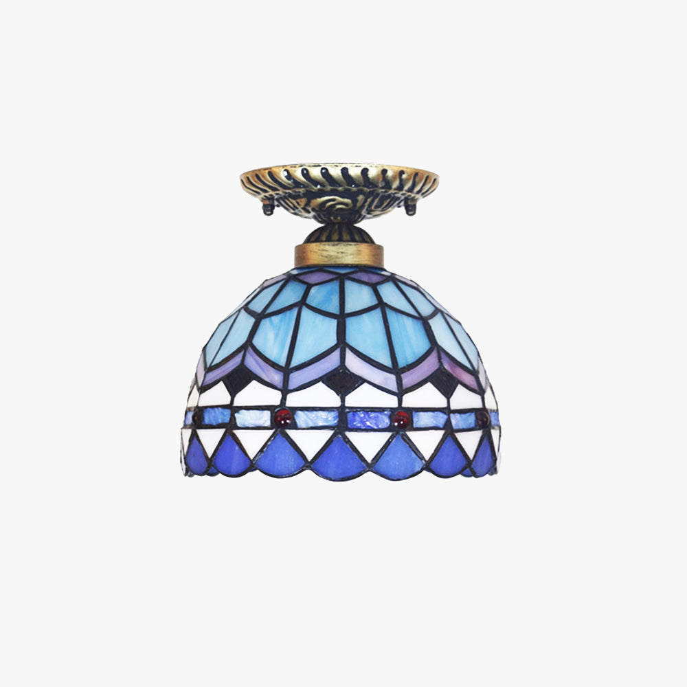 Tiffany Vintage LED Flush Mount Ceiling Light Blue Living Room - Letslighting