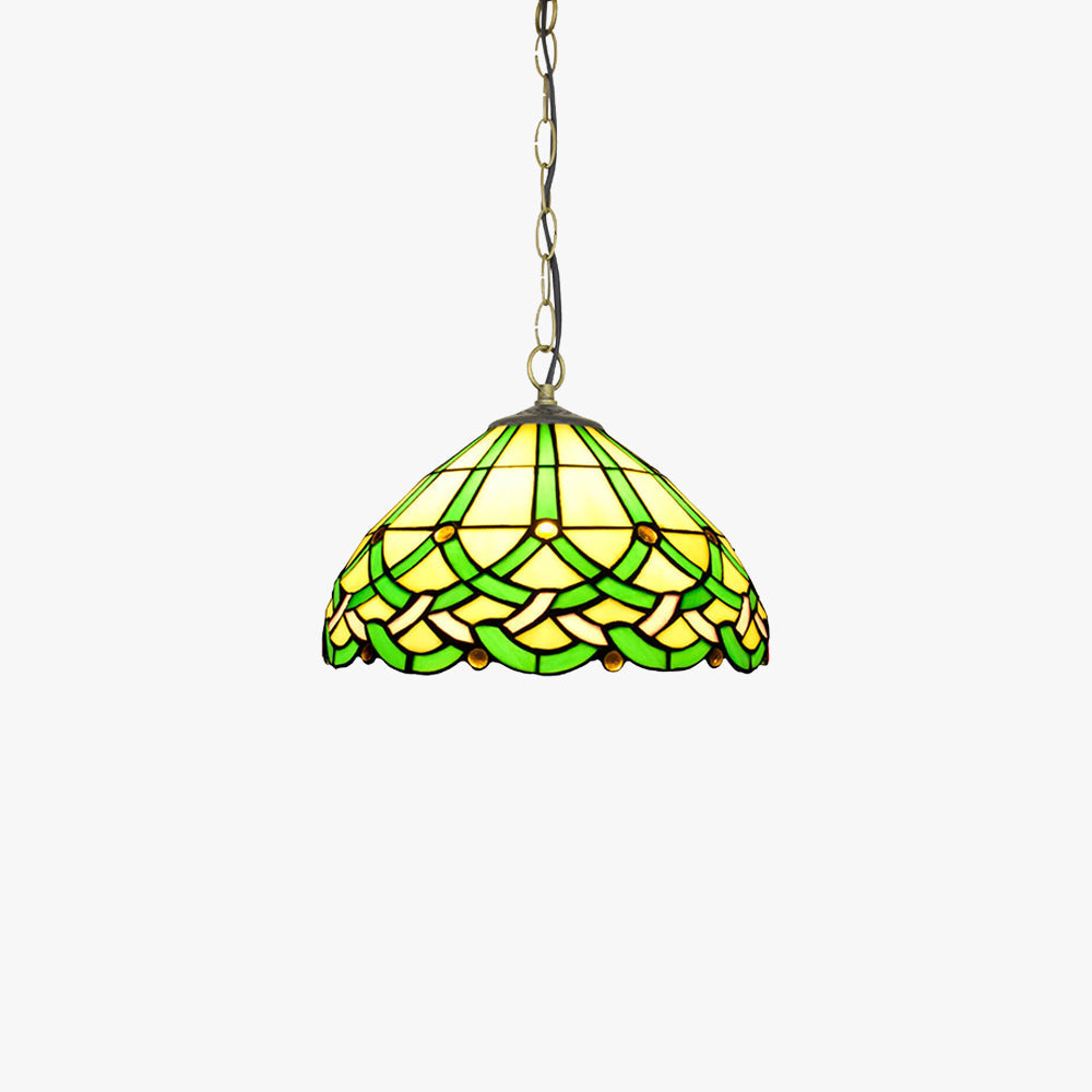 Tiffany Vintage Line Gems Cone Pendant Light Green Glass Bedroom - Letslighting