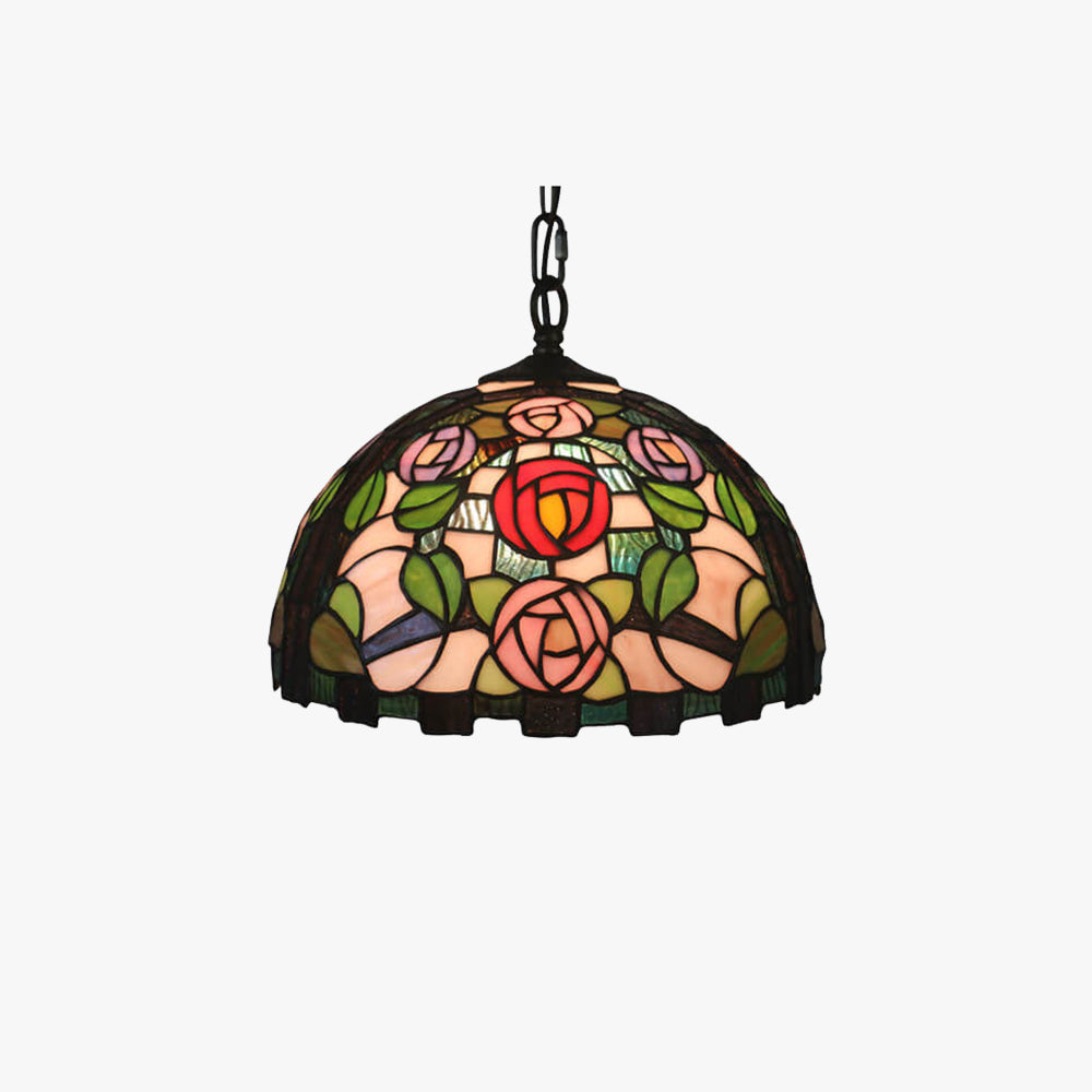 Tiffany Vintage LED Pendant Light Rose Glass Metal Living Room - Letslighting