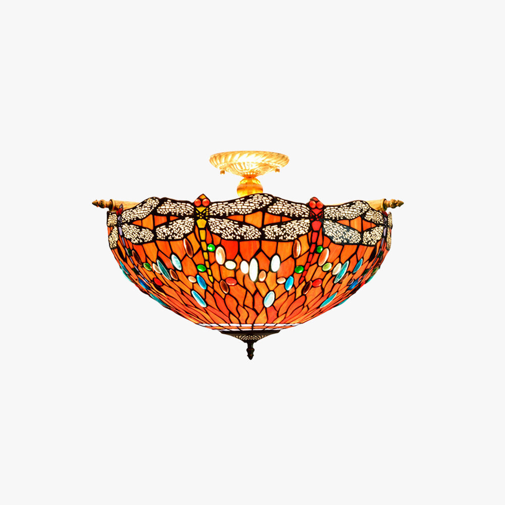Tiffany Vintage Red Bottom Design Flush Mount Ceiling Light Living Room - Letslighting
