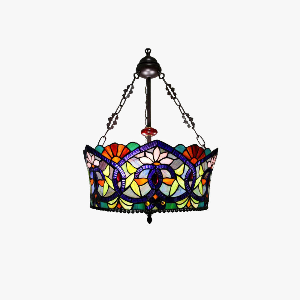 Tiffany Vintage Flower LED Pendant Light Stained Glass Metal Bar