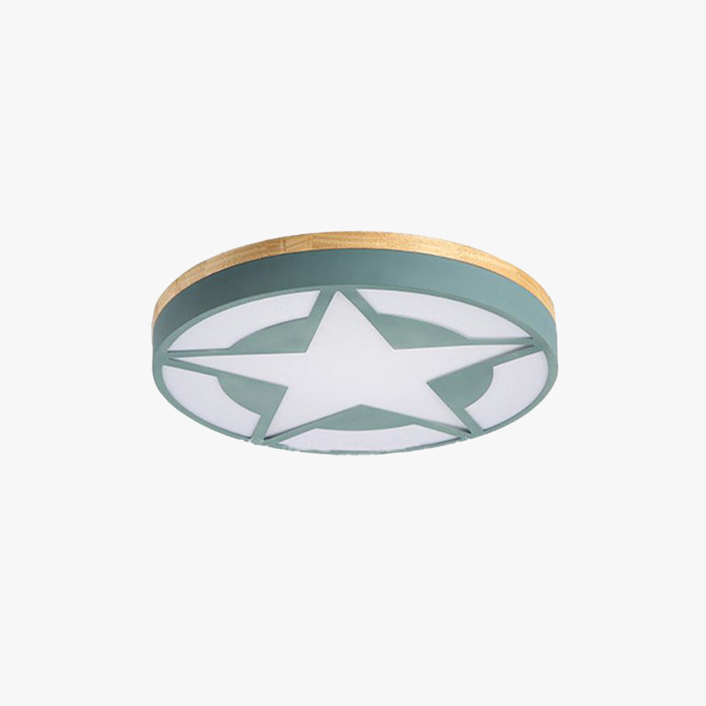 Arisha Modern Round Star Acrylic Wood Flush Mount Ceiling Light