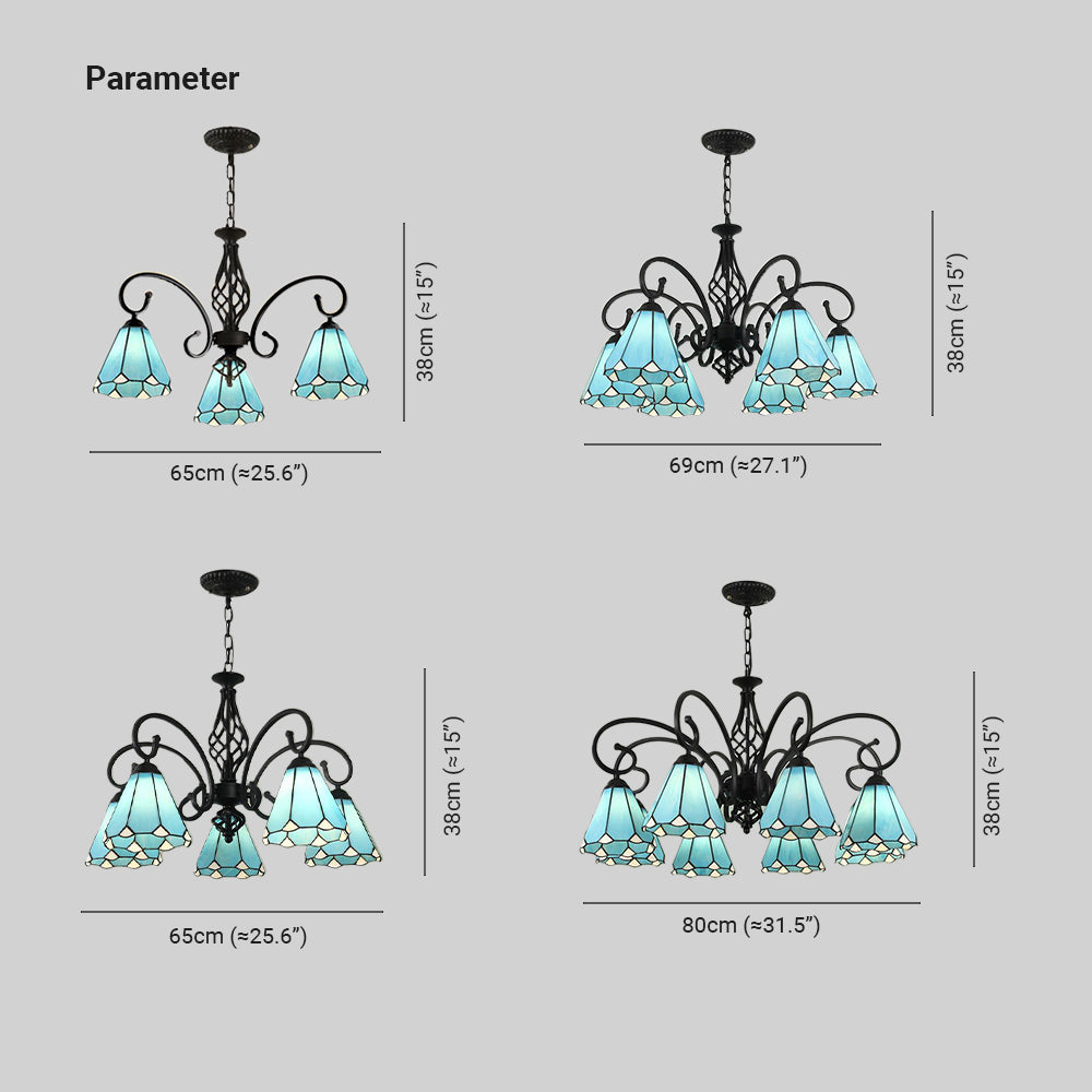 Tiffany Mediterranean Branch Metal Chandelier