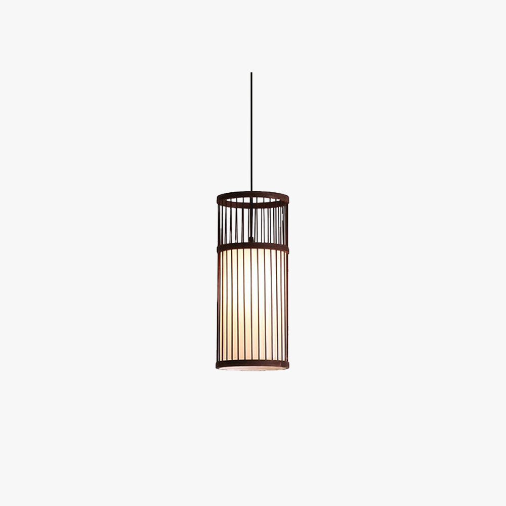Muto Weave Cylinder Pendant Light, Coffee/Wood, /Bamboo - Letslighting
