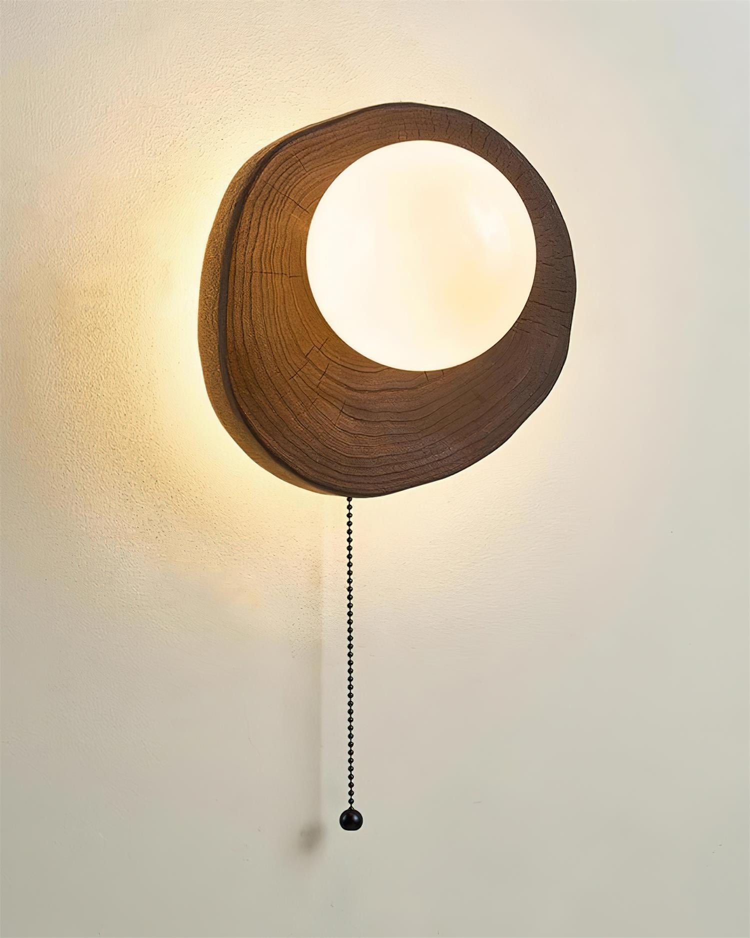 Bacia Wall Lamp Wood Sculpted Ring & Glass Sphere - Letslighting