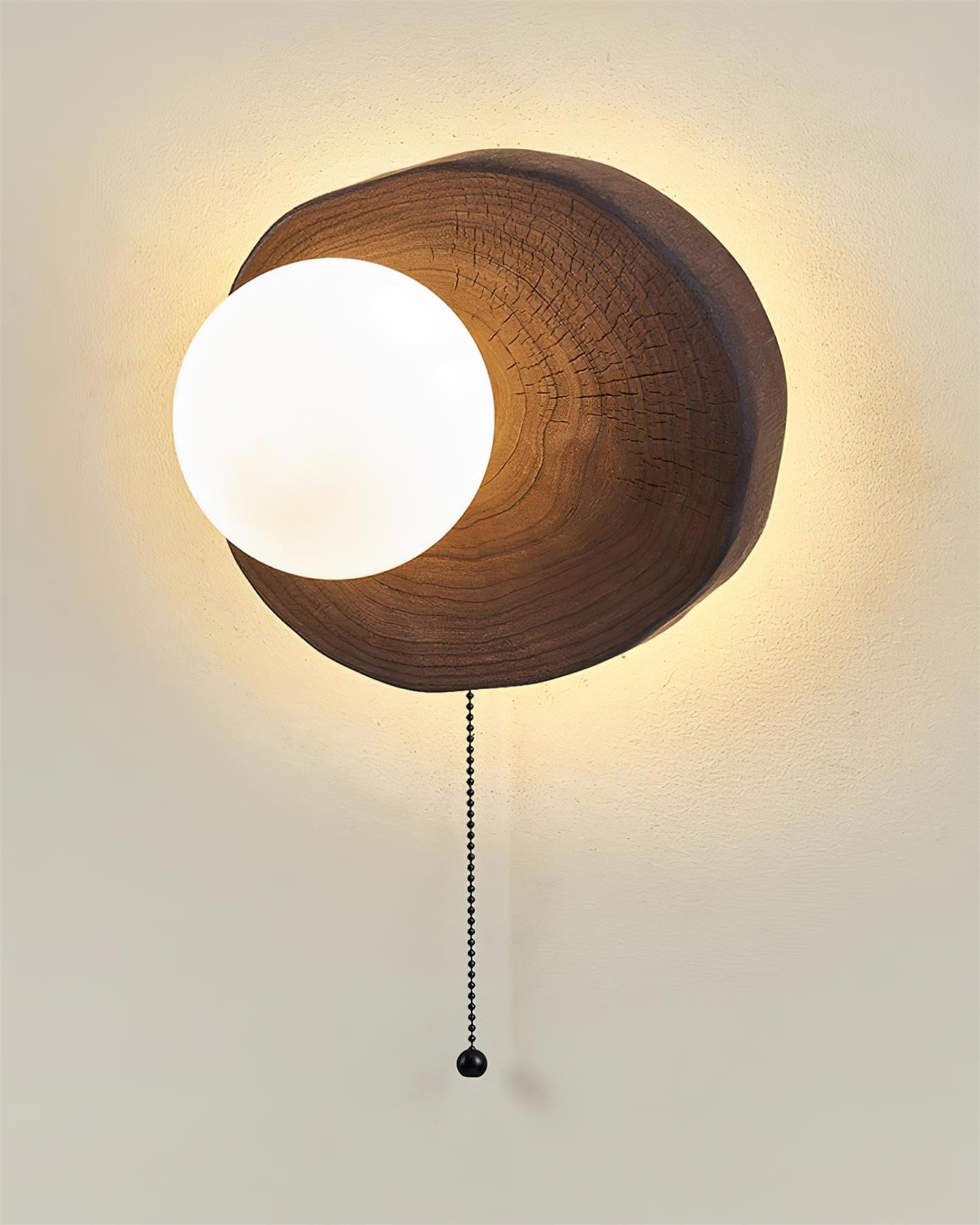 Bacia Wall Lamp Wood Sculpted Ring & Glass Sphere - Letslighting