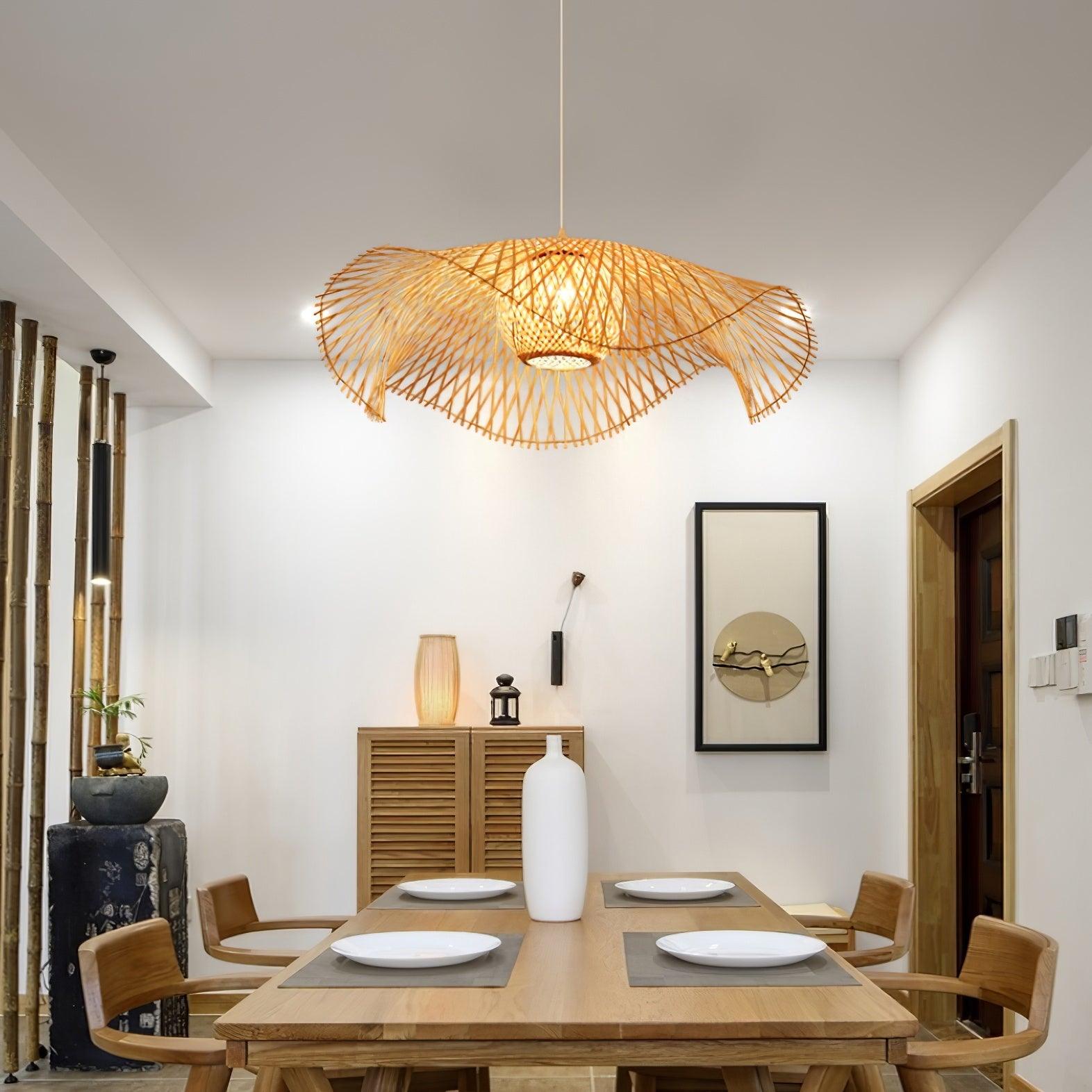 Pendant Lamp Bamboo Lotus Leaf Shape Open Weave Natural - Letslighting
