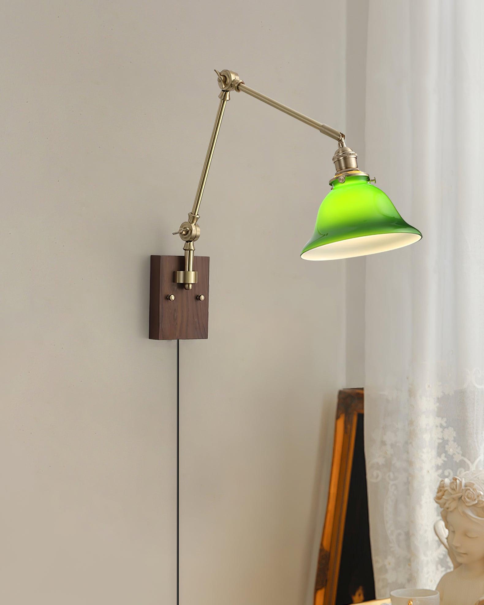 Vionde Adjustable Brass and Green Glass Wall Lamp - Letslighting