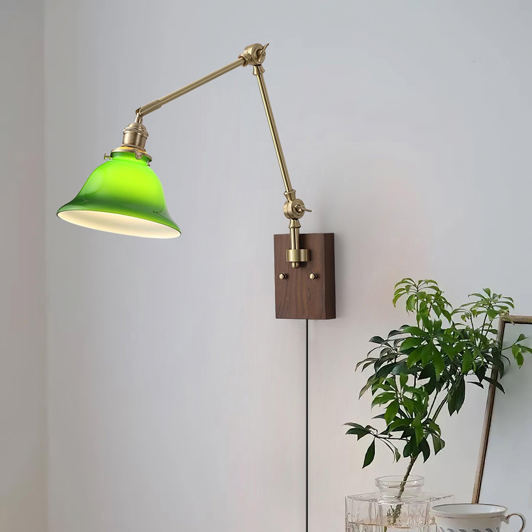 Vionde Adjustable Brass and Green Glass Wall Lamp - Letslighting