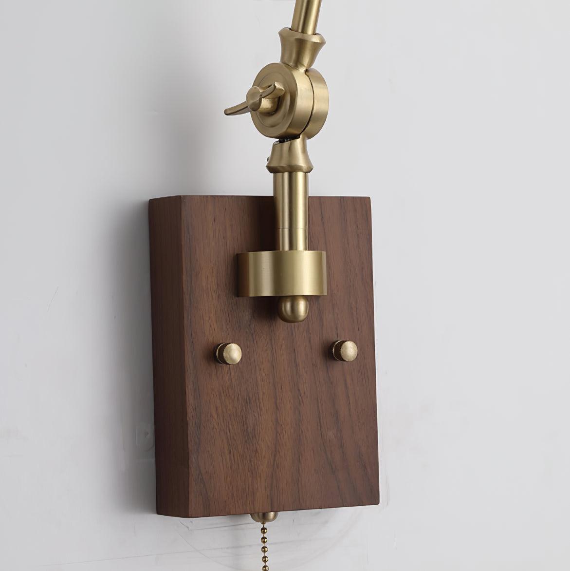 Wall Lamp Brass and Glass Shade Walnut Wood Base Adjustable Arm Vintage - Letslighting