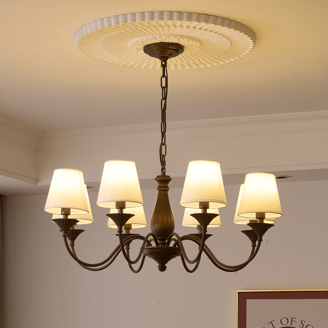 Aurora Chandelier Fabric Shade Vintage - Letslighting