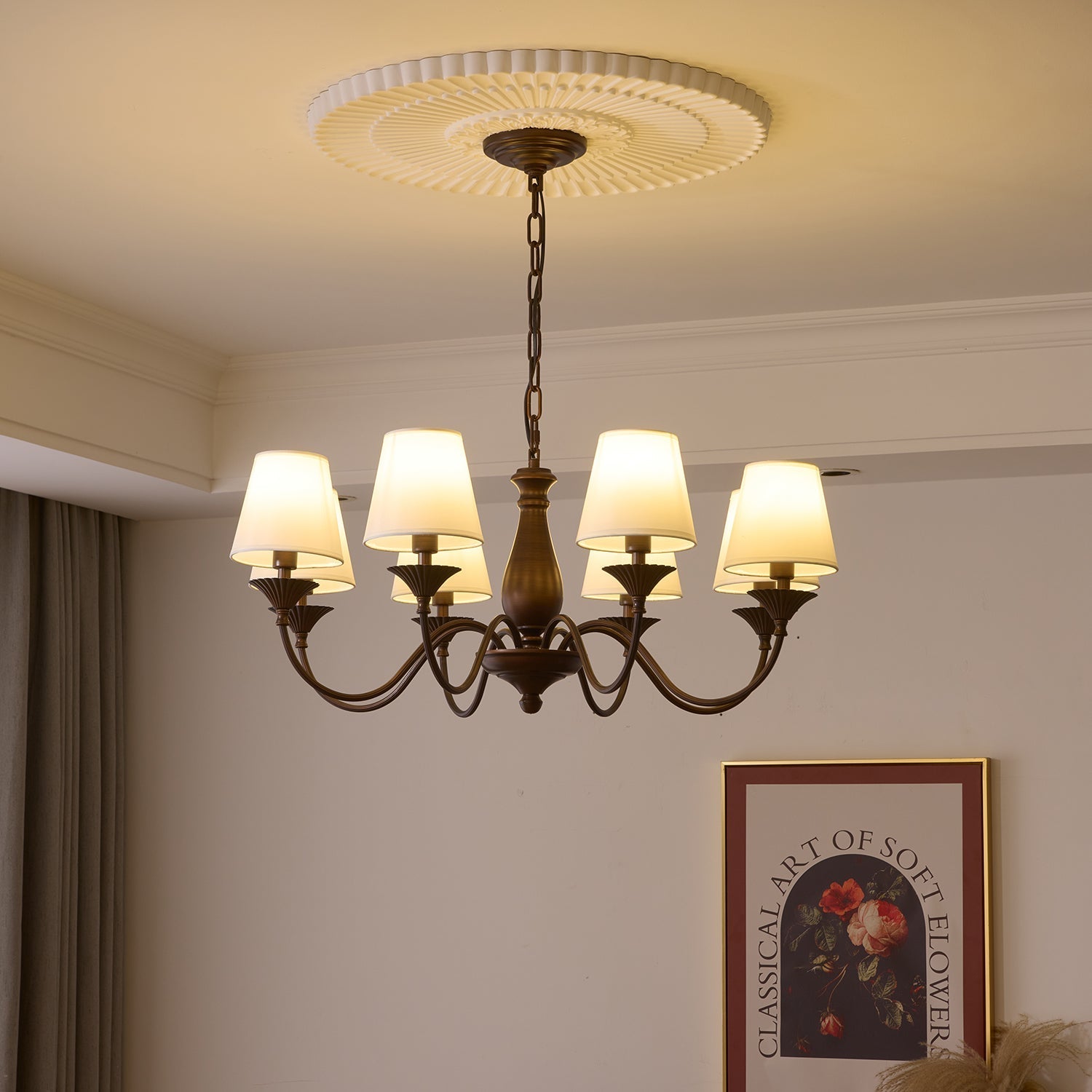 Aurora Chandelier Fabric Shade Vintage - Letslighting