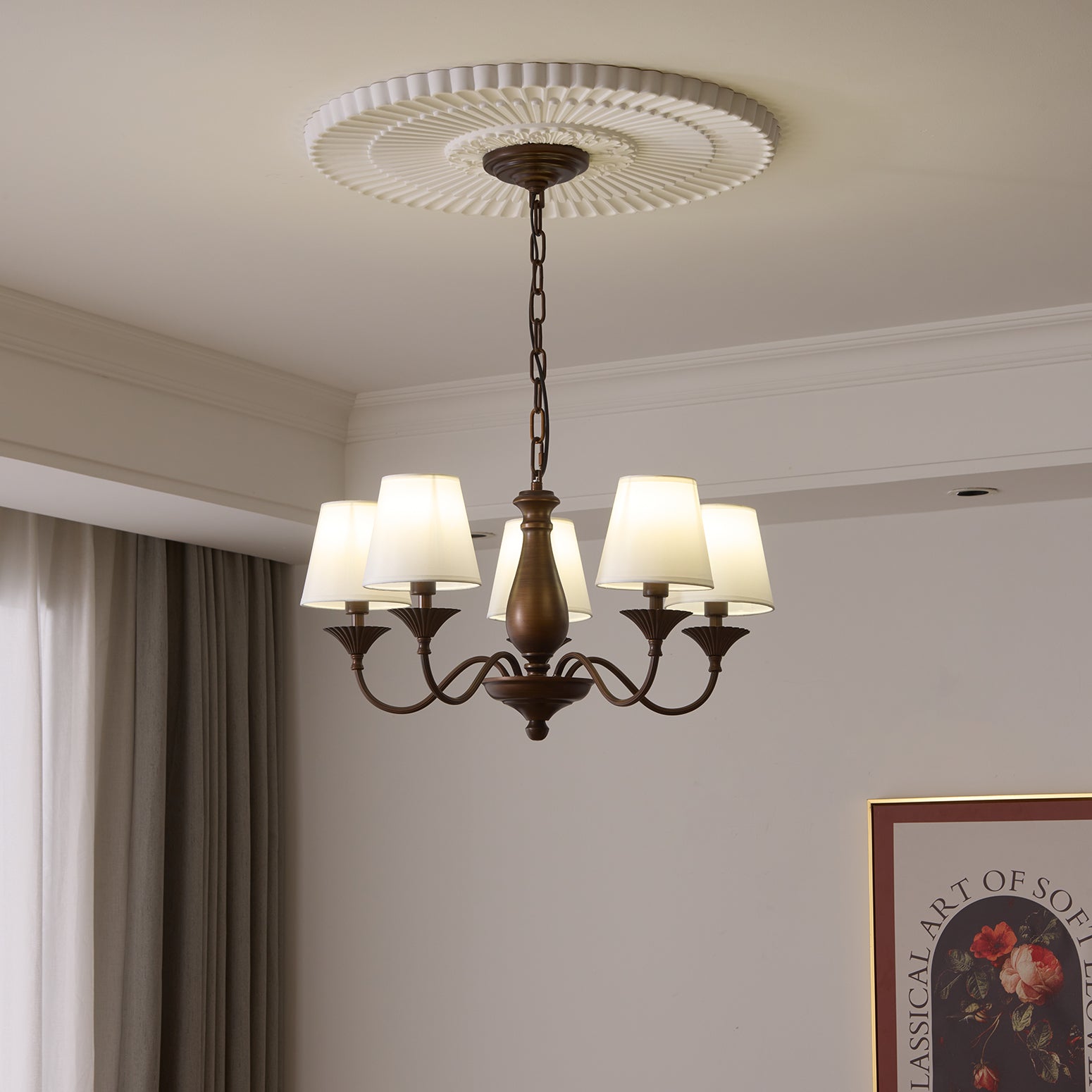 Aurora Chandelier Fabric Shade Vintage - Letslighting